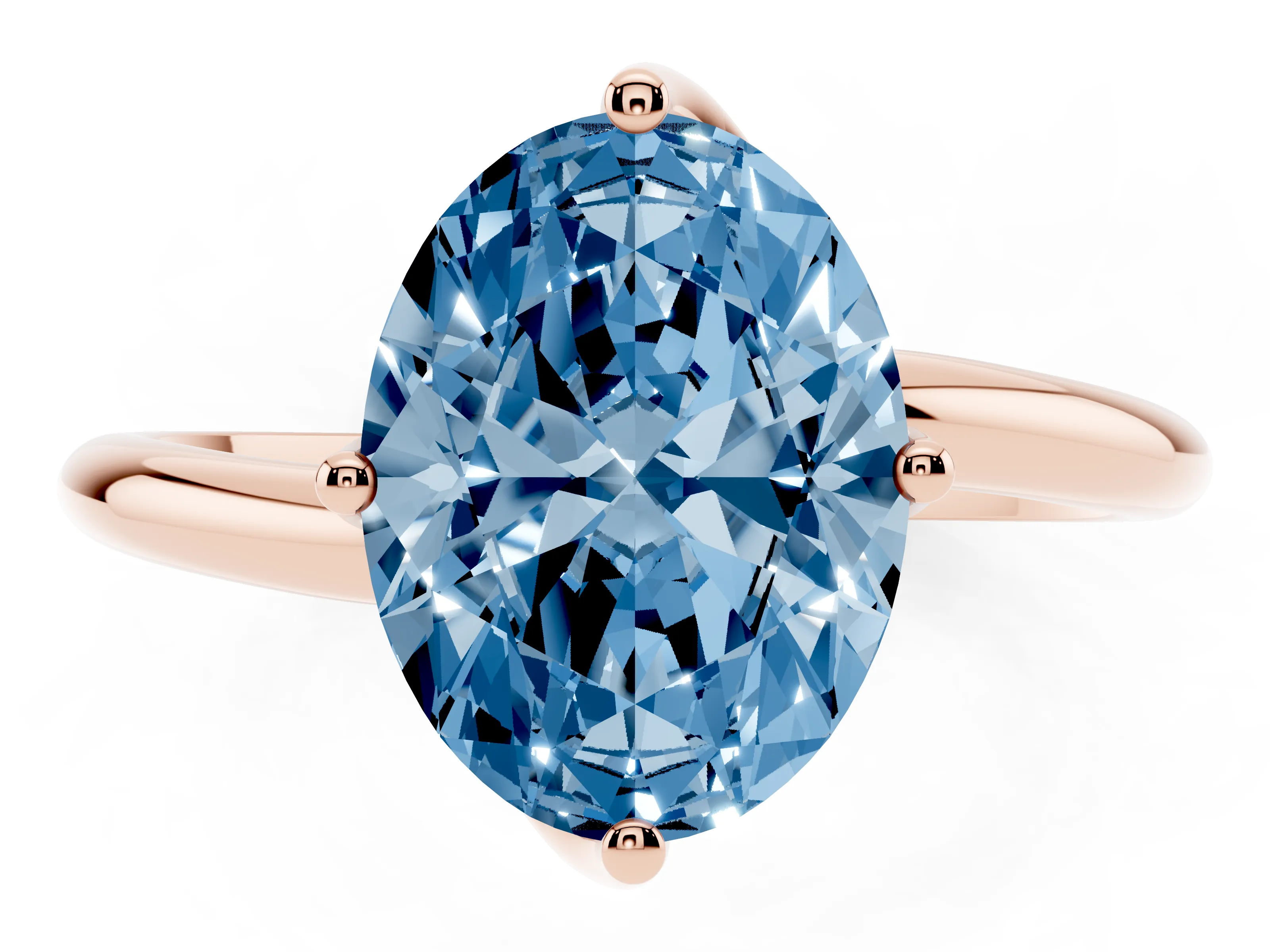 Fancy Blue Oval Cut Diamond Solitaire Engagement Ring Set in Rose gold with Classic Plain Band