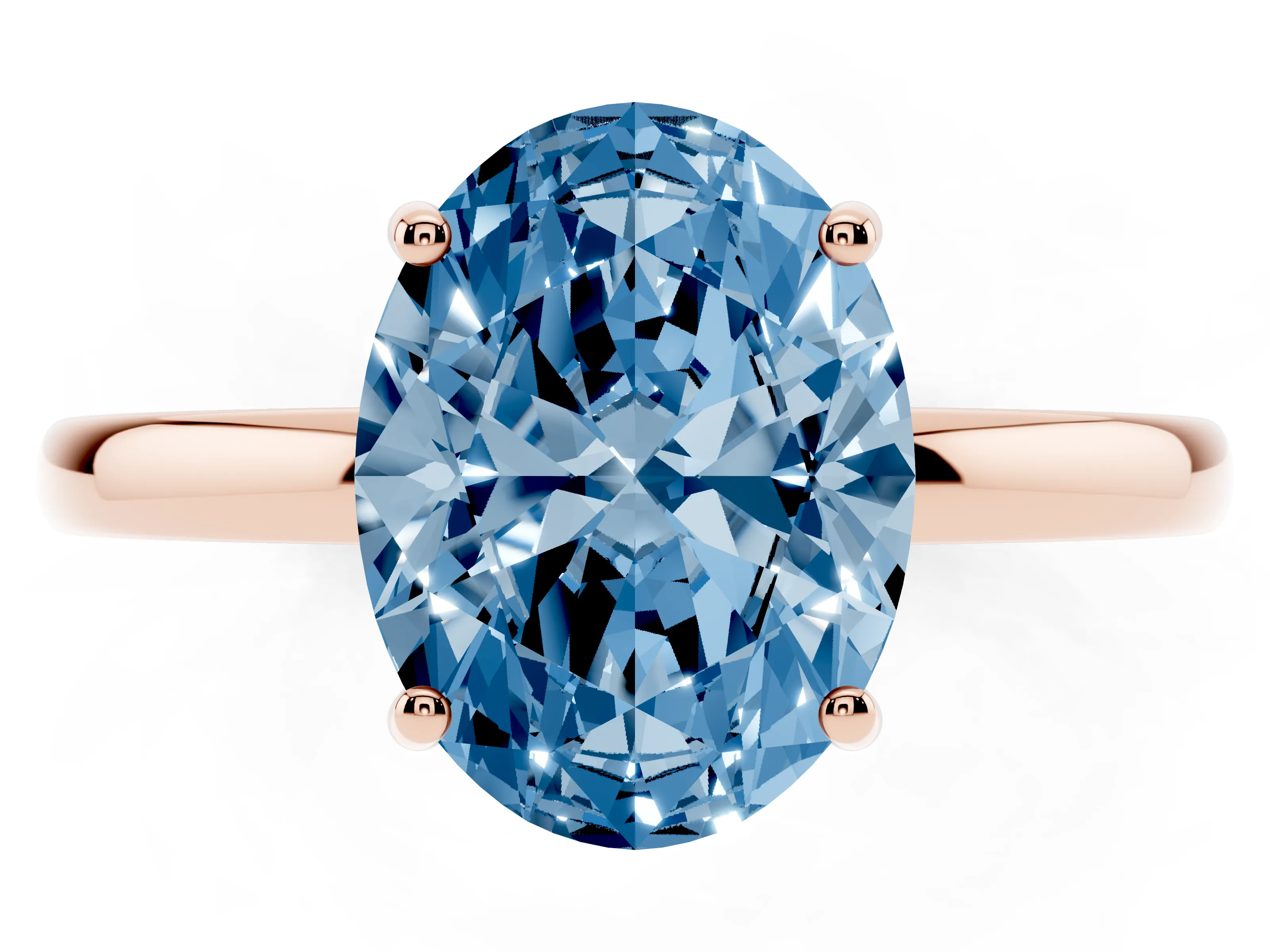 Fancy Blue Oval Cut Diamond Solitaire Ring Set in Rose gold with Plain Band and Prong Setting
