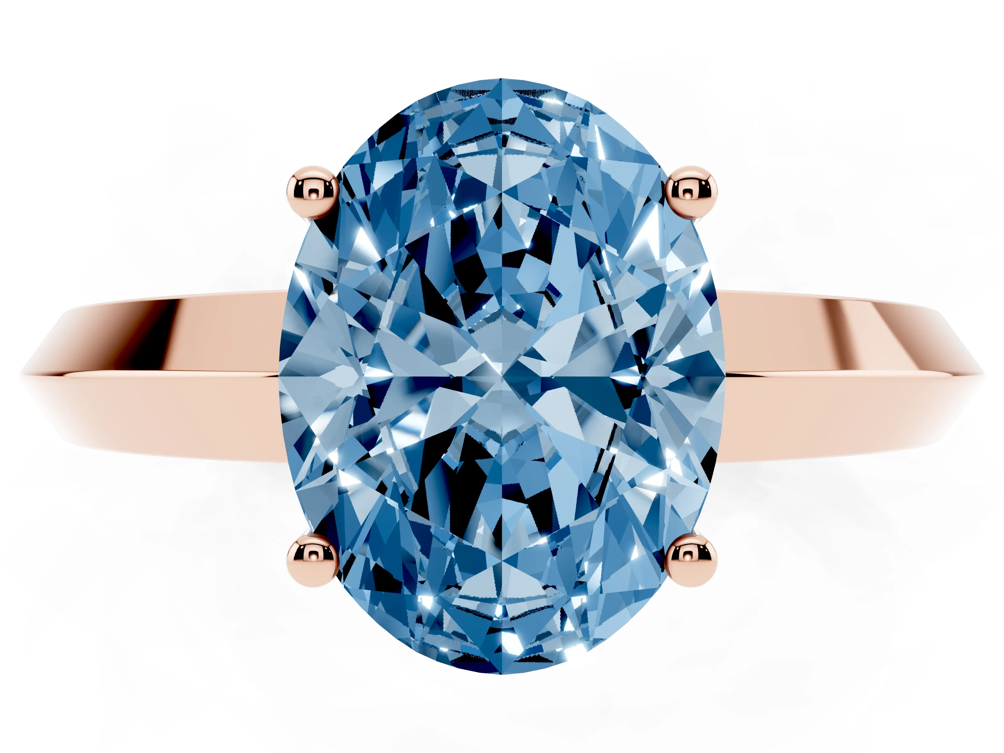 Fancy Blue Oval Cut Diamond Solitaire Engagement Ring Set in Rose gold with Flat Band and Prong Setting