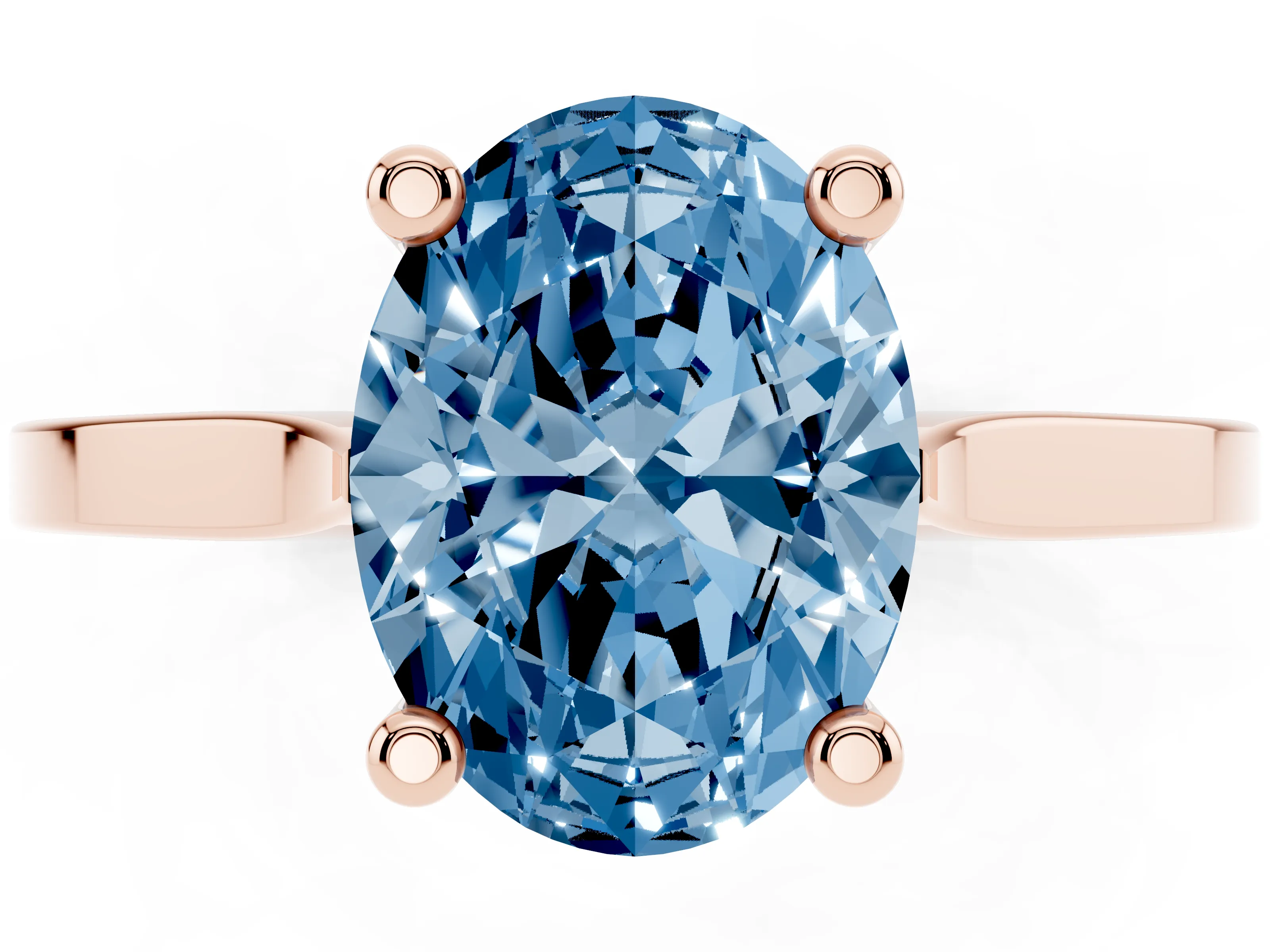 Fancy Blue Oval Cut Diamond Solitaire Ring Set in Rose gold with Prong Setting and Tapered Band
