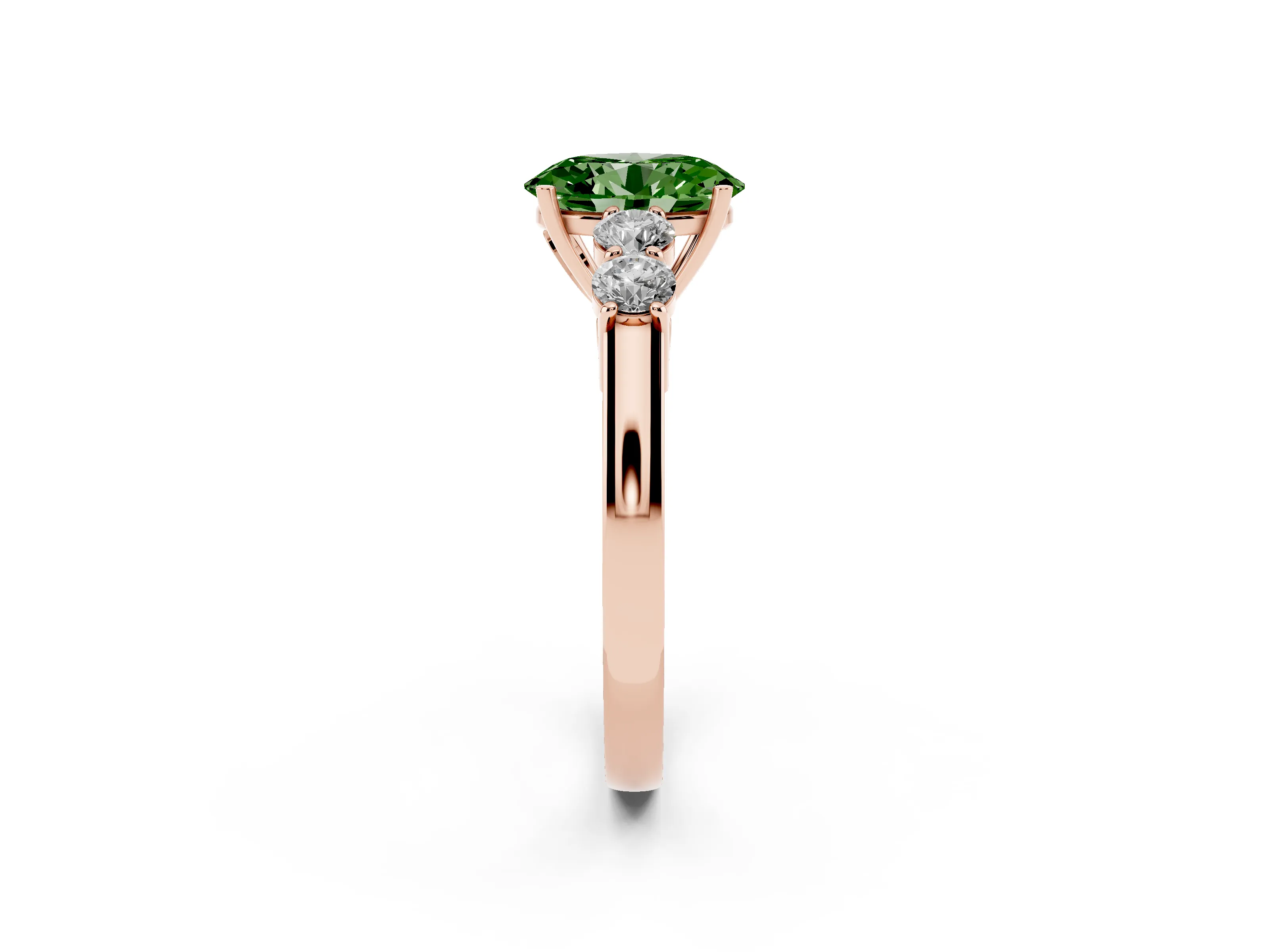 Fancy Green Oval Cut Diamond Five-Stone Prong Set Band Ring Set in Rose gold with Polished Band