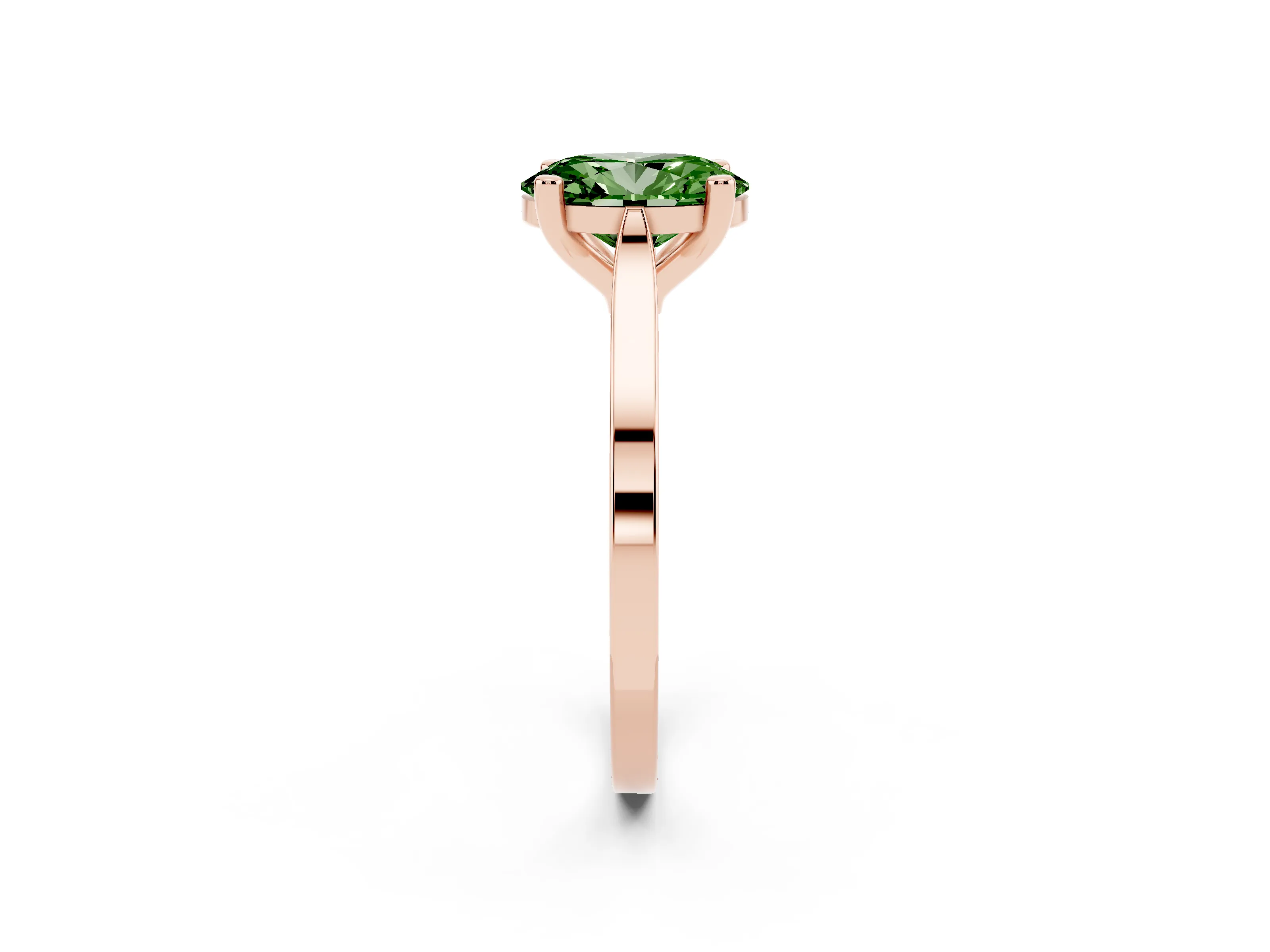 Fancy Green Oval Cut Diamond Solitaire Ring Set in Rose gold with Prong Setting and Tapered Band