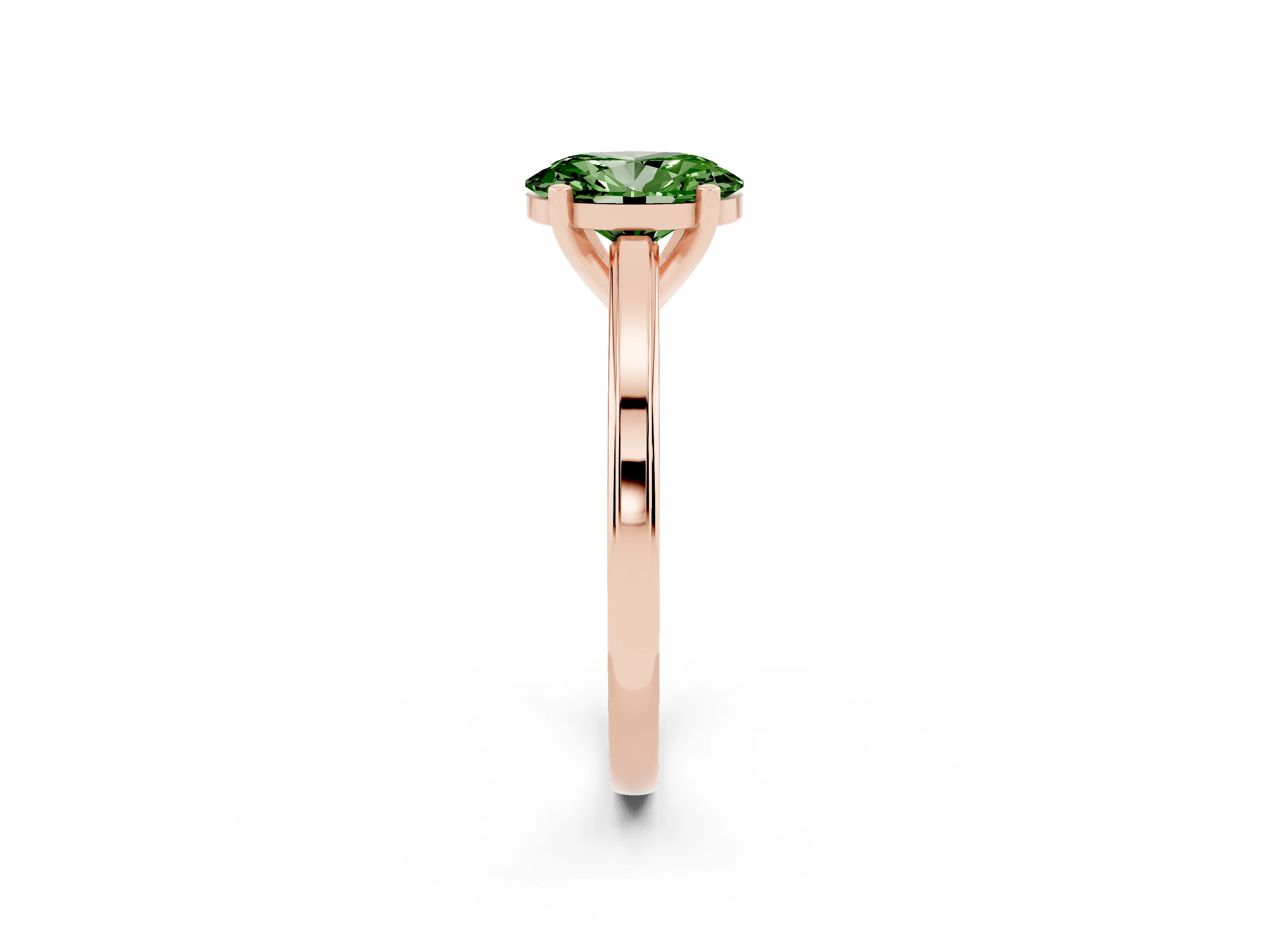Fancy Green Oval Cut Diamond Solitaire Ring Set in Rose gold with Prong Setting and Classic Band