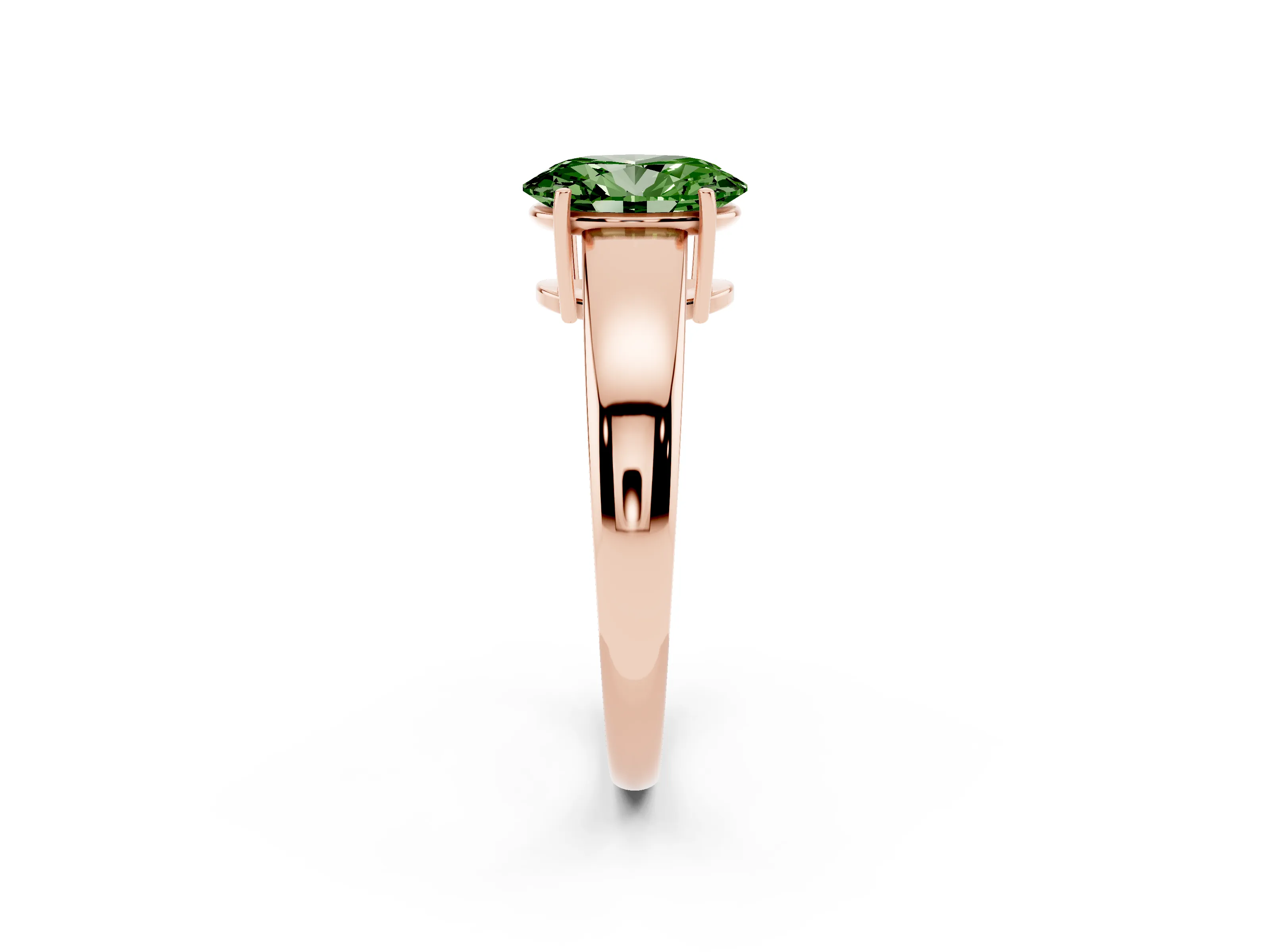 Fancy Green Oval Cut Diamond Solitaire Ring Set in Rose gold with Tapered Band and Prong Setting