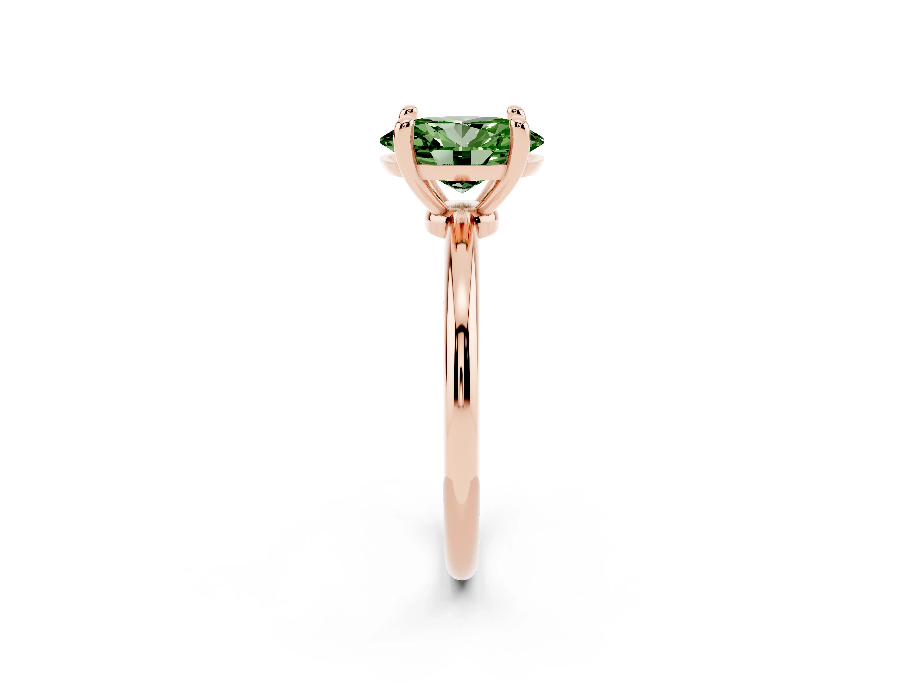 Fancy Green Oval Cut Diamond Solitaire Ring Set in Rose gold with Secure Prong Setting on a Classic Band