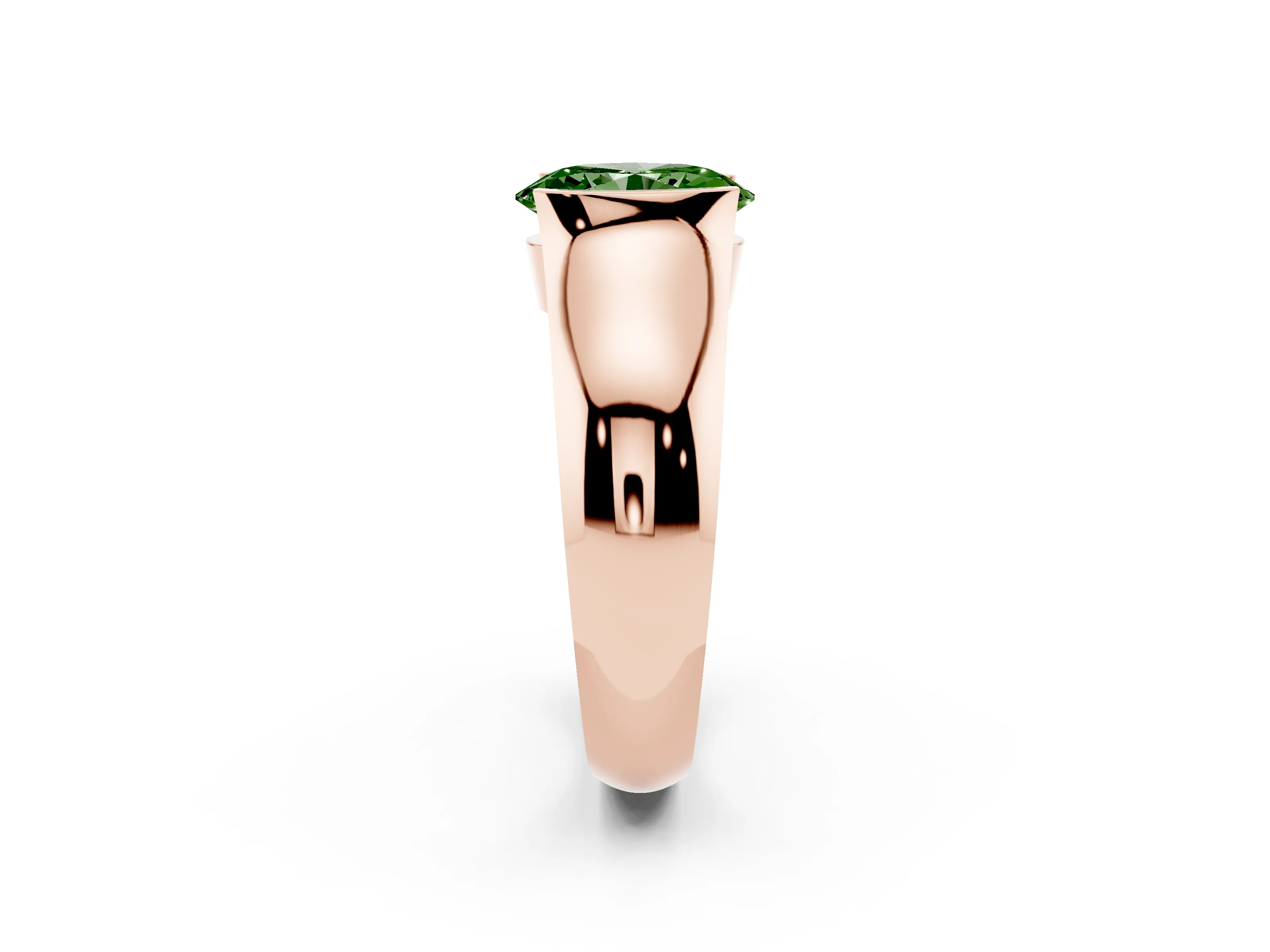 Fancy Green Oval Cut Diamond Bezel Solitaire Ring Set in Rose gold with Wide Band