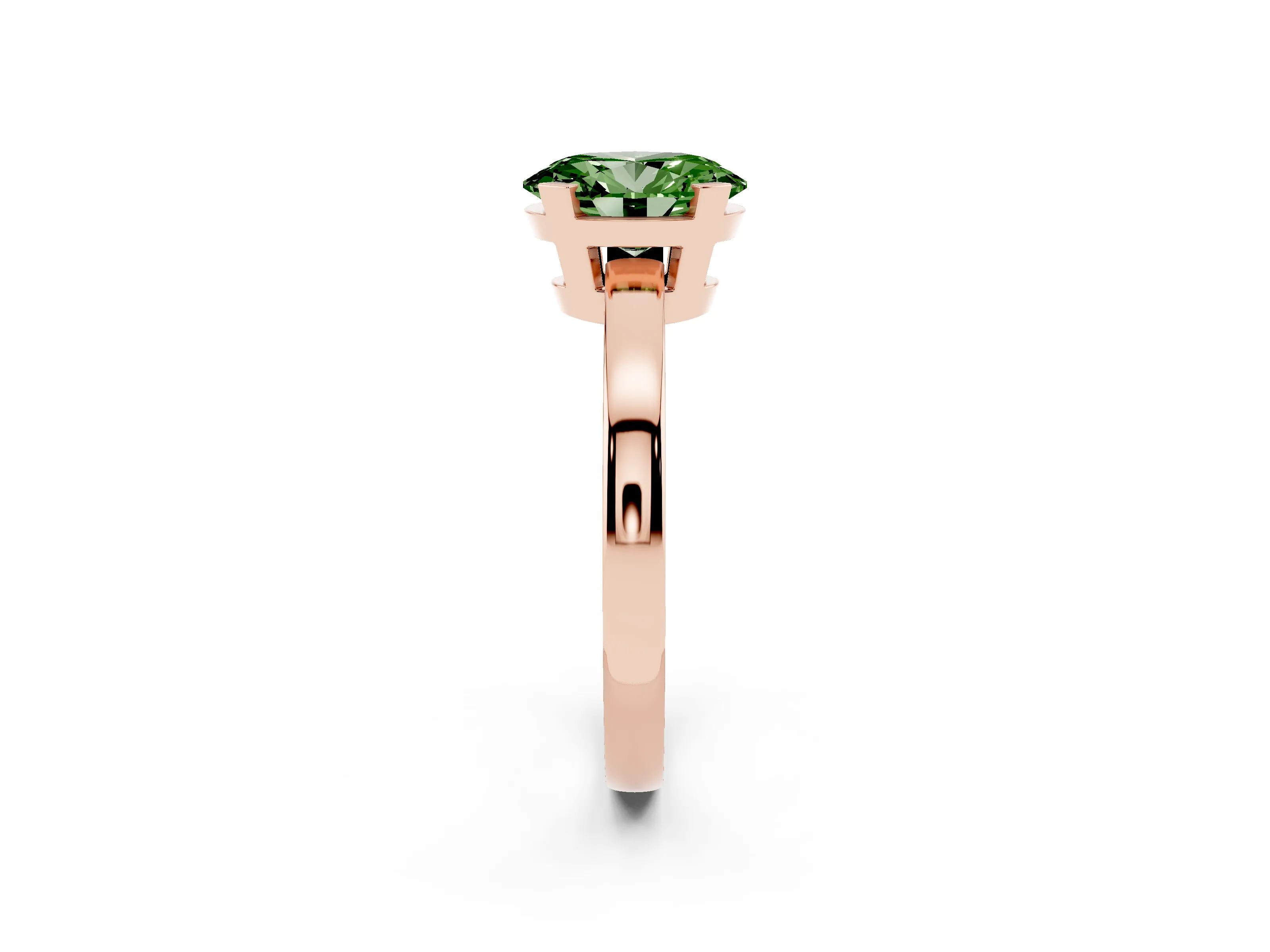 Fancy Green Oval Cut Diamond Solitaire Ring Set in Rose gold with Prong Head and Smooth Polished Band