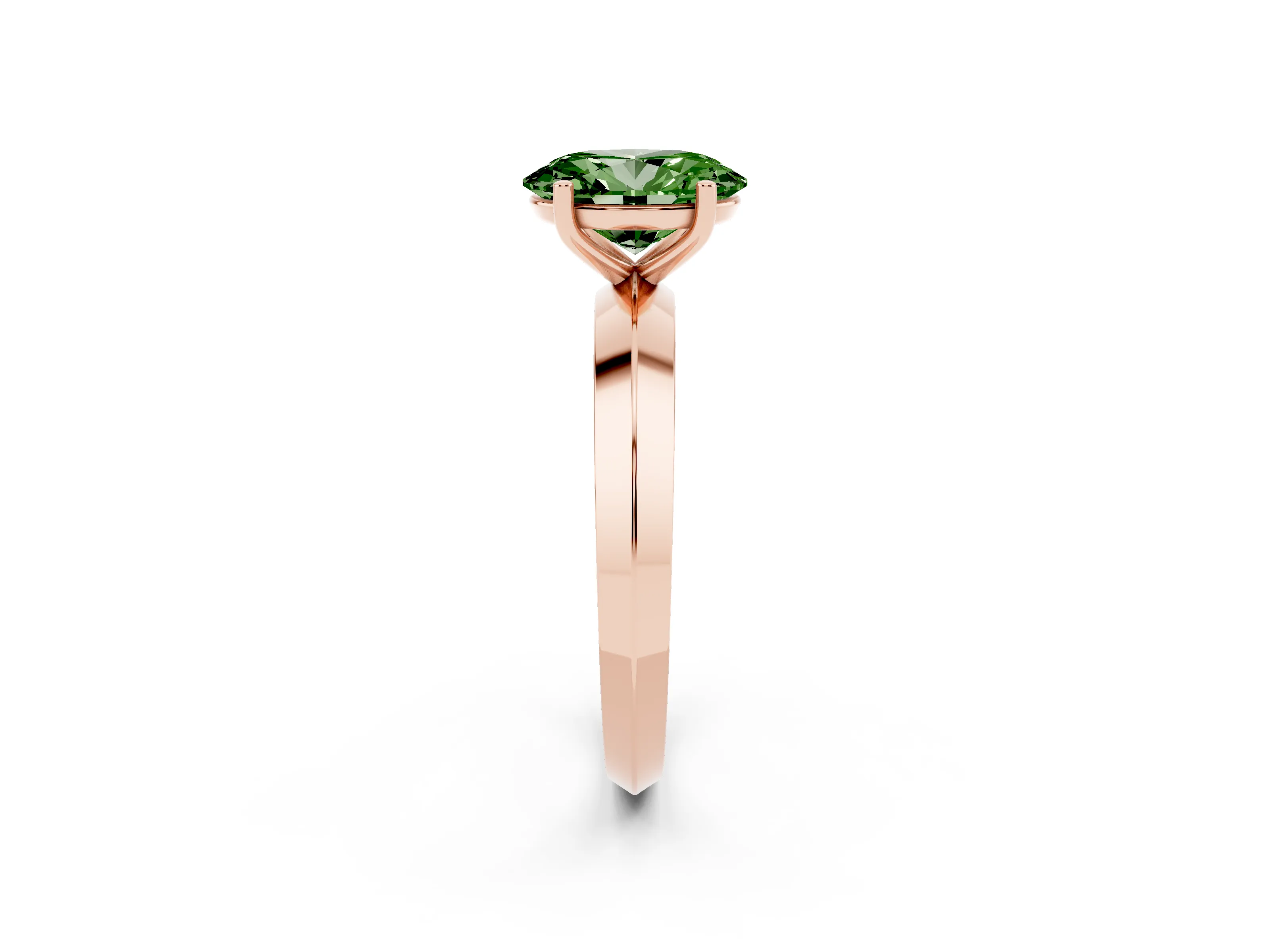 Fancy Green Oval Cut Diamond Solitaire Engagement Ring Set in Rose gold with Flat Band and Prong Setting