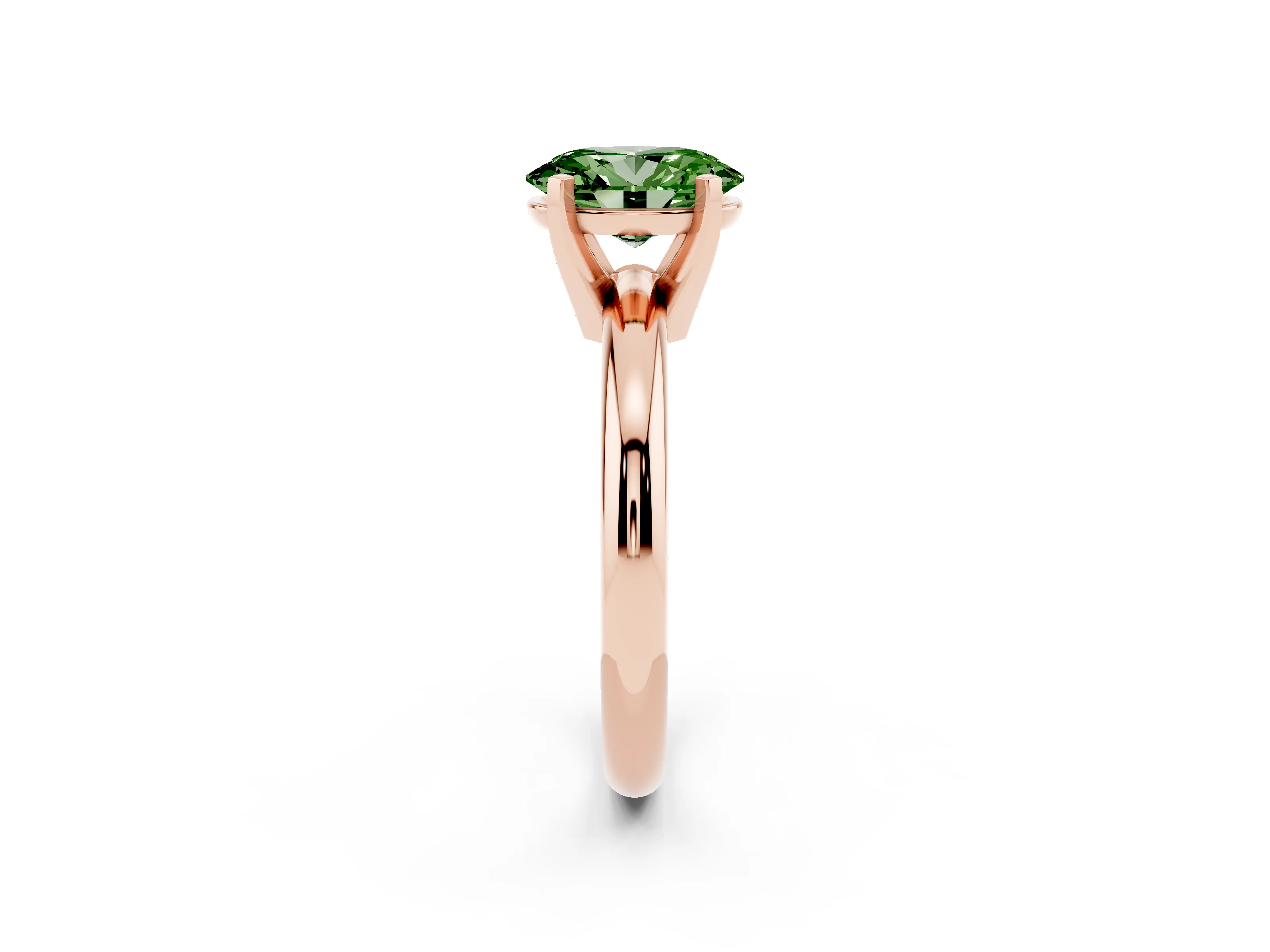 Fancy Green Oval Cut Diamond Solitaire Engagement Ring Set in Rose gold with Round Band and Prong Setting