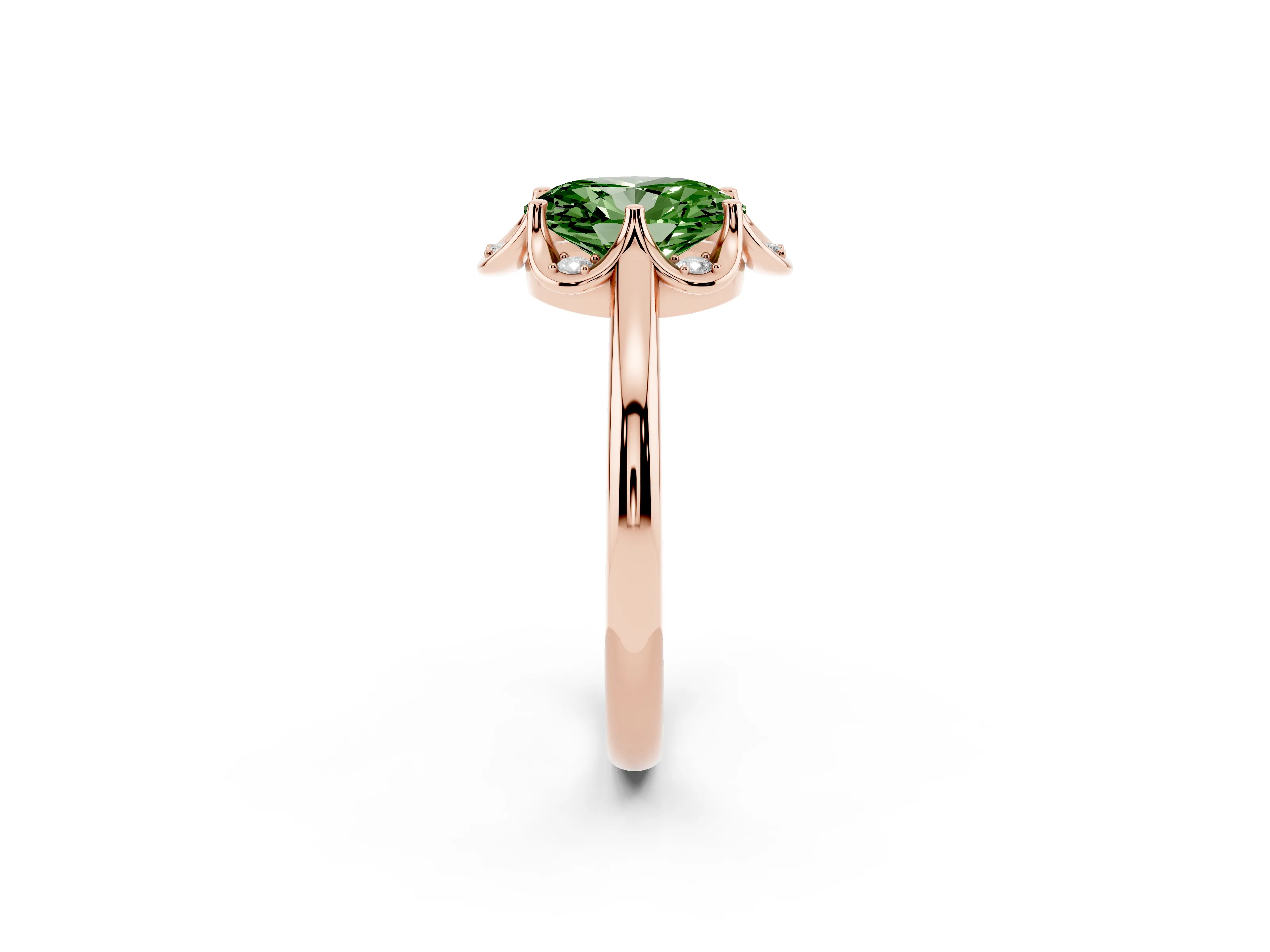 Fancy Green Oval Cut Diamond Round Cluster Halo Ring Set in Rose gold with Solitaire Band and Prong Setting