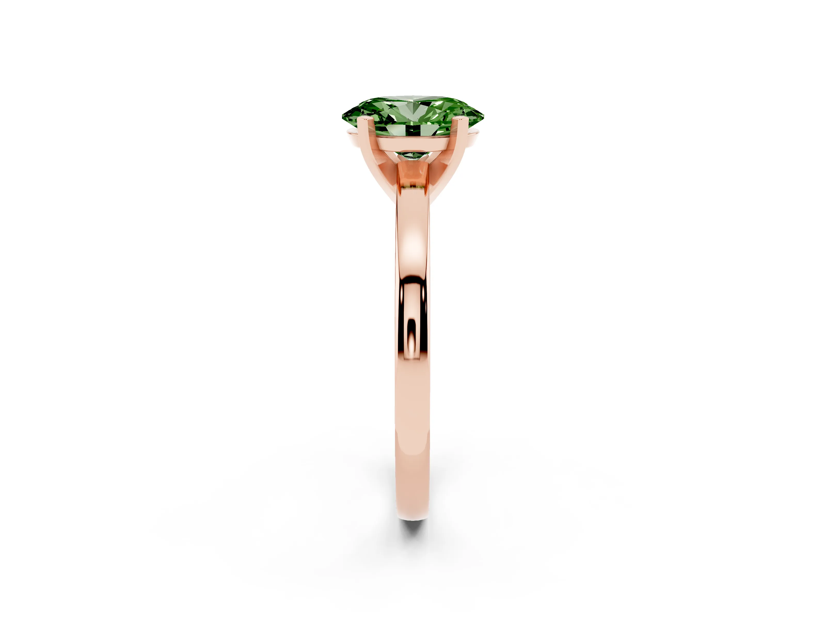 Fancy Green Oval Cut Diamond Solitaire Engagement Ring Set in Rose gold with Prong Setting on a Classic Band
