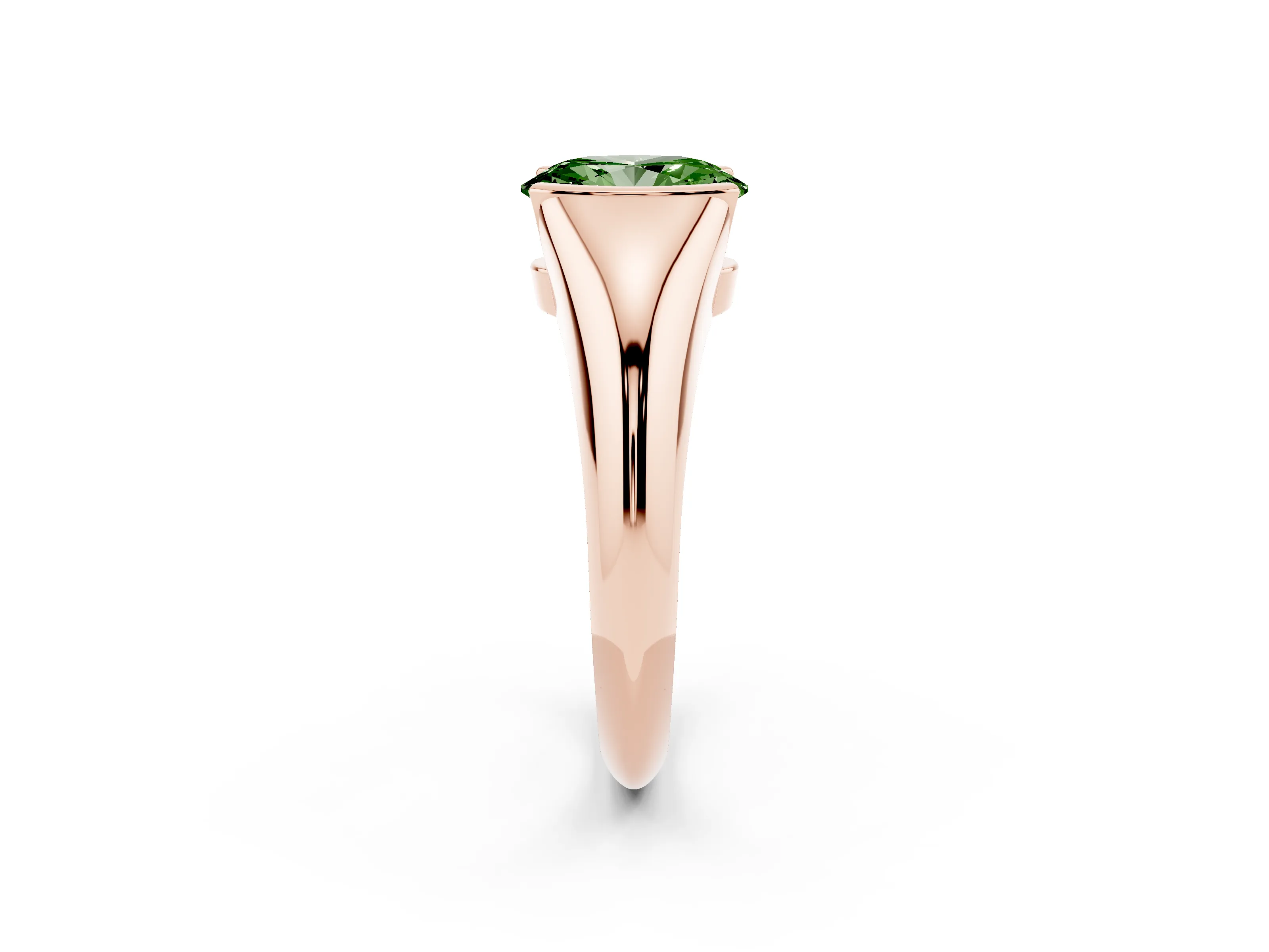 Fancy Green Oval Cut Diamond Solitaire Tension Set Ring Set in Rose gold