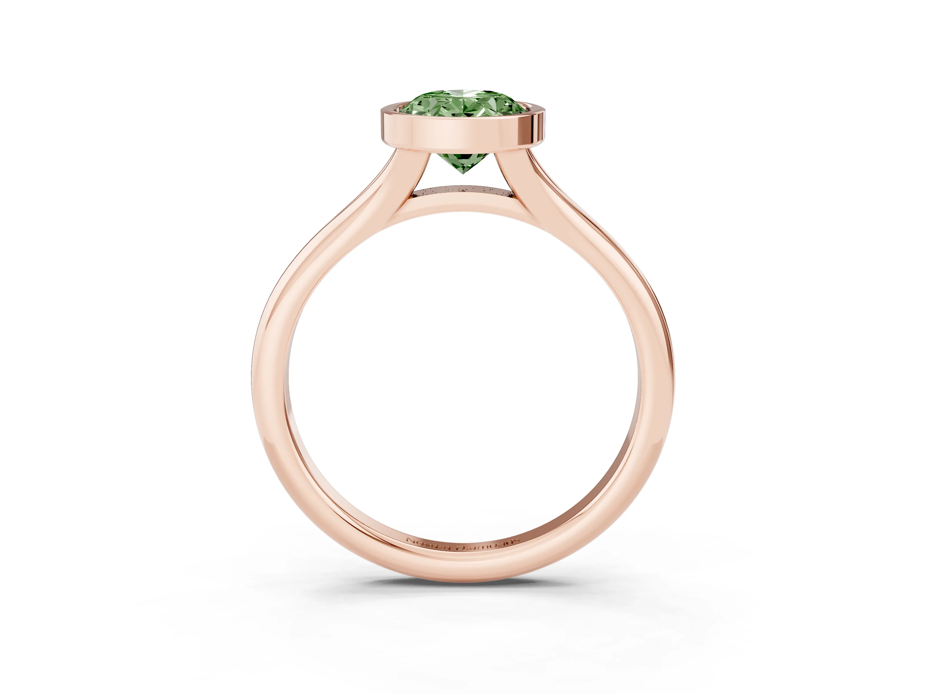 Fancy Green Bezel Set Oval Cut Diamond Solitaire Ring Set in Rose gold with Smooth Band
