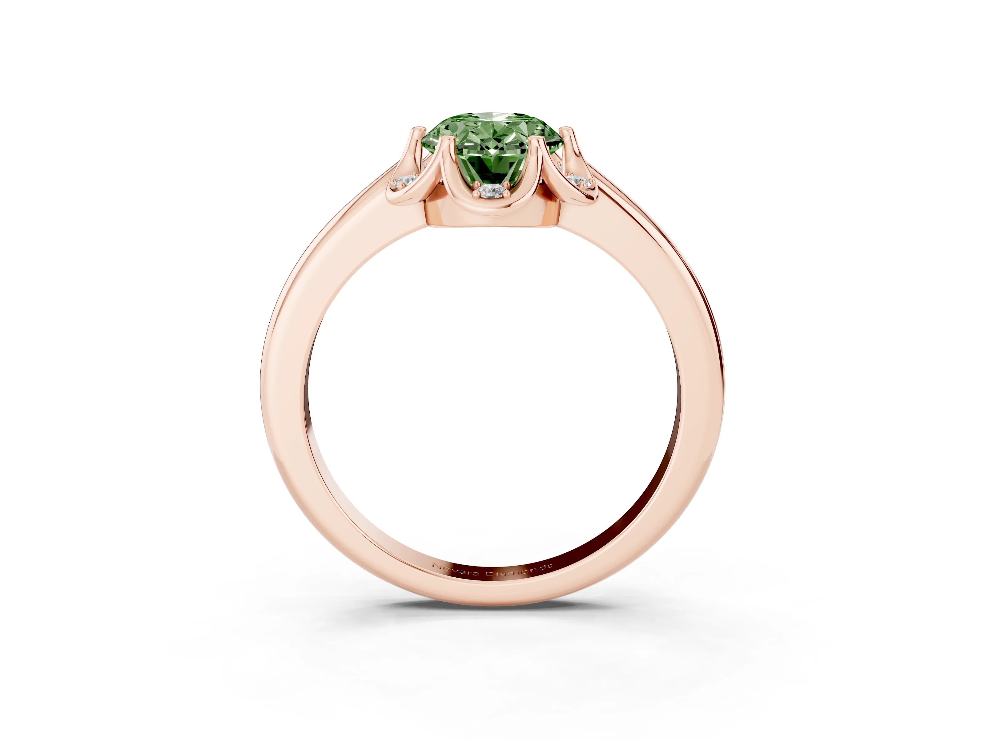 Fancy Green Oval Cut Diamond Round Cluster Halo Ring Set in Rose gold with Solitaire Band and Prong Setting