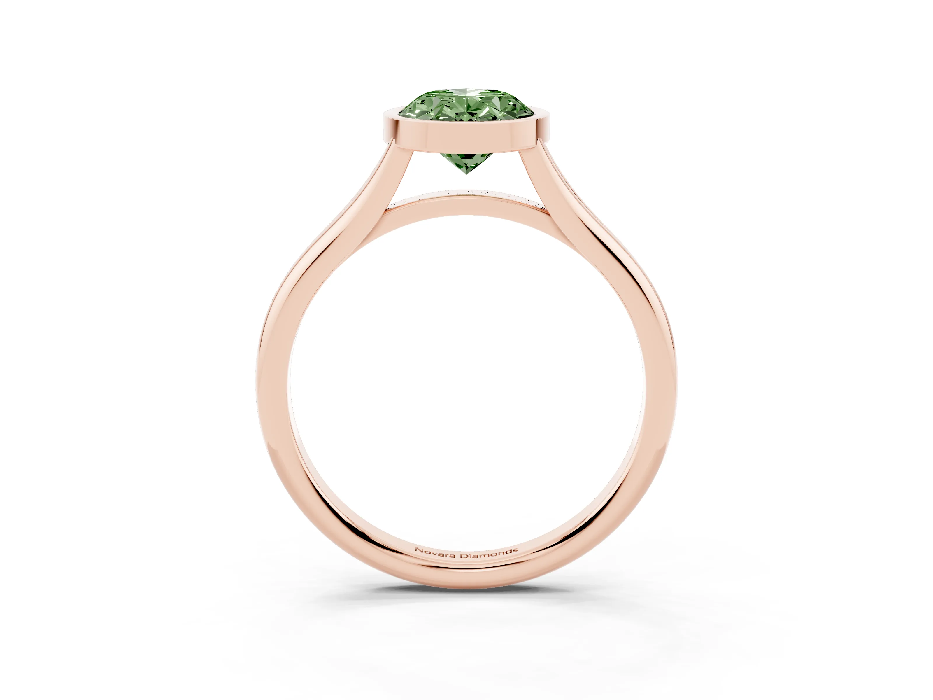 Fancy Green Bezel Set Oval Cut Diamond Solitaire Ring Set in Rose gold with Tapered Band