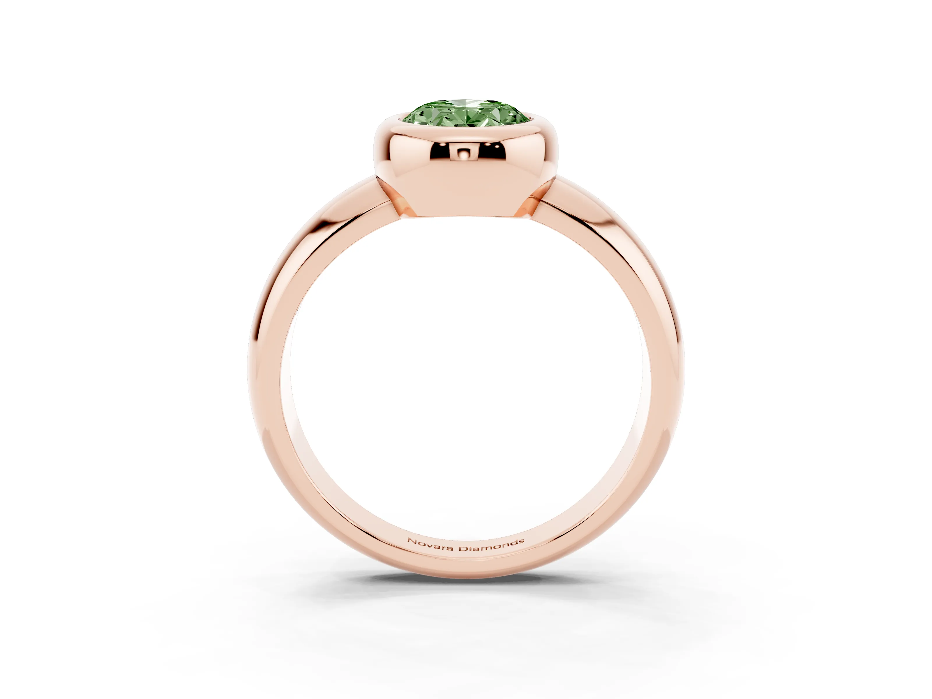 Fancy Green Bezel Set Oval Cut Diamond Solitaire Ring Set in Rose gold with Wide Band