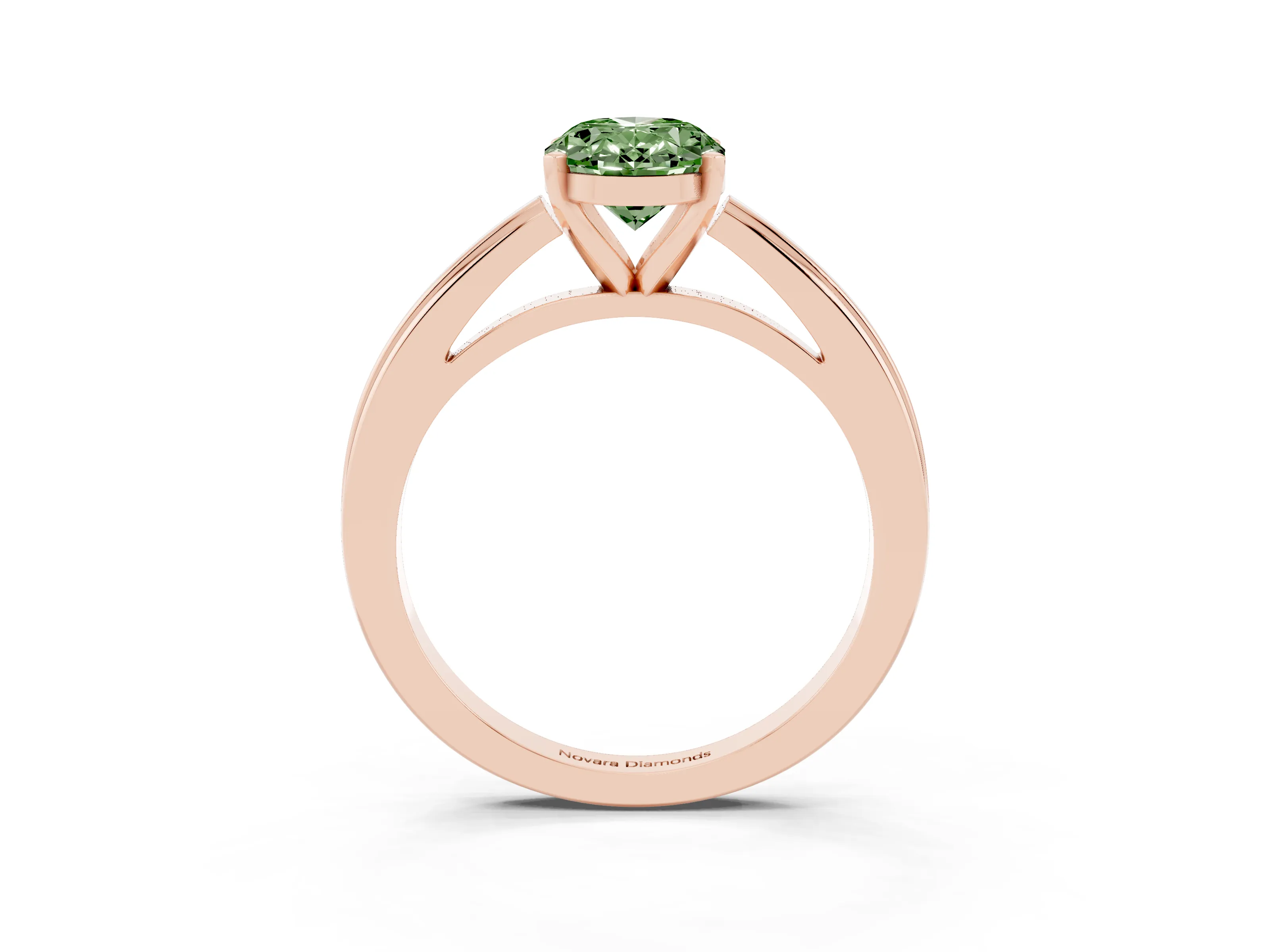 Fancy Green Oval Cut Diamond Solitaire Ring Set in Rose gold with Prong Setting and Classic Band