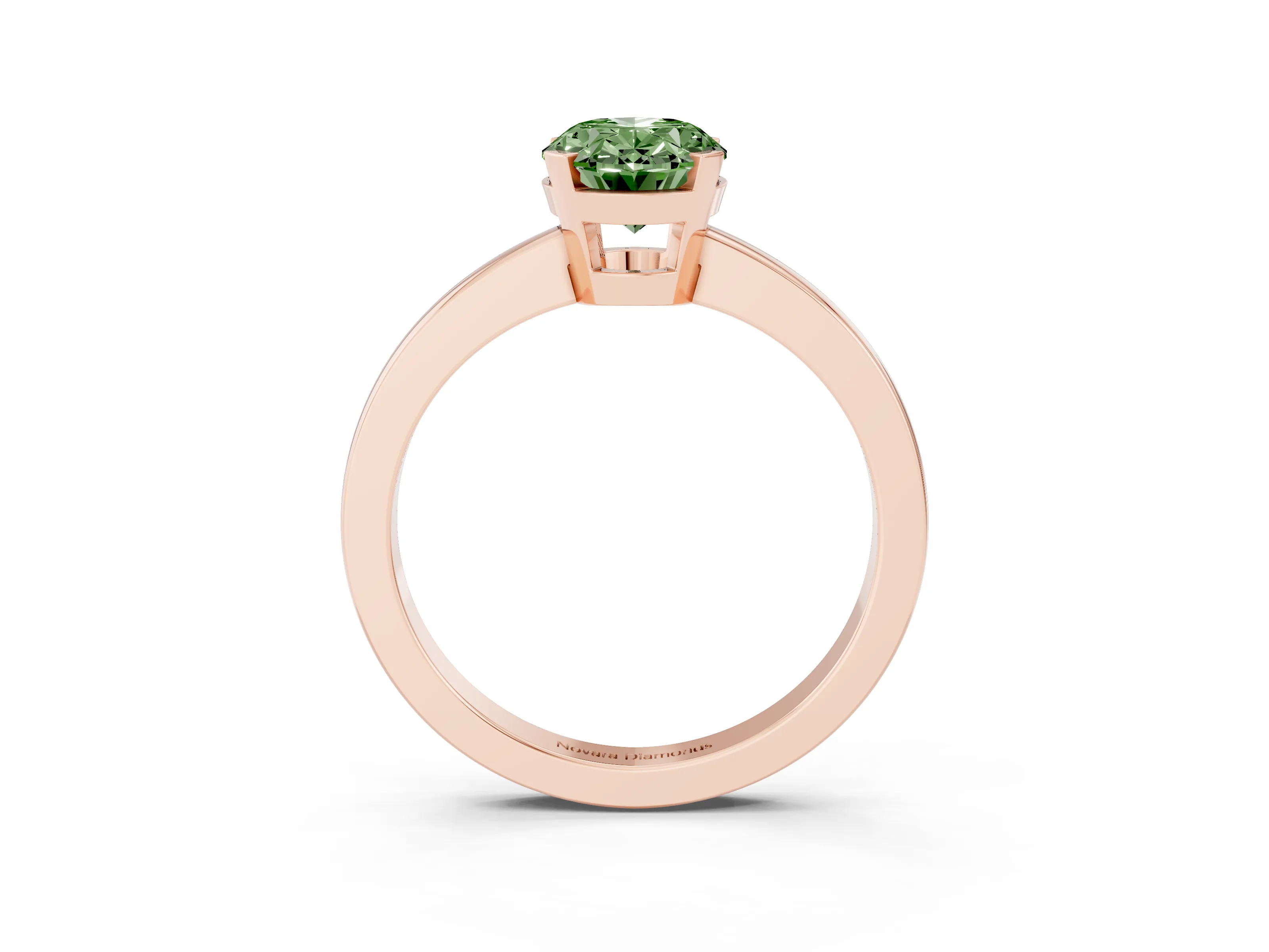 Fancy Green Oval Cut Diamond Solitaire Ring Set in Rose gold with Prong Head and Smooth Polished Band