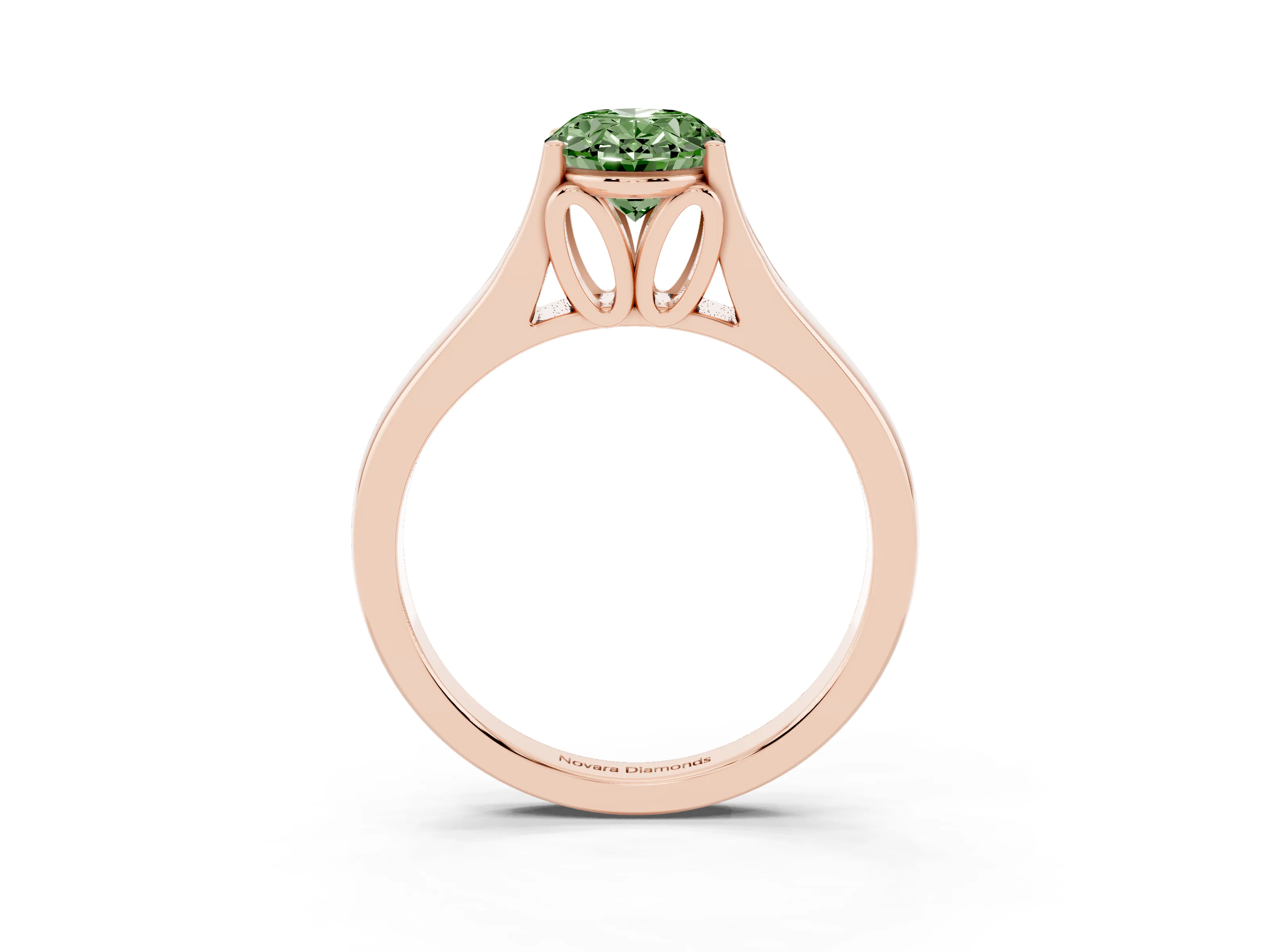 Fancy Green Oval Cut Diamond Solitaire Ring Set in Rose gold with Arched Cathedral Band and Prong Setting