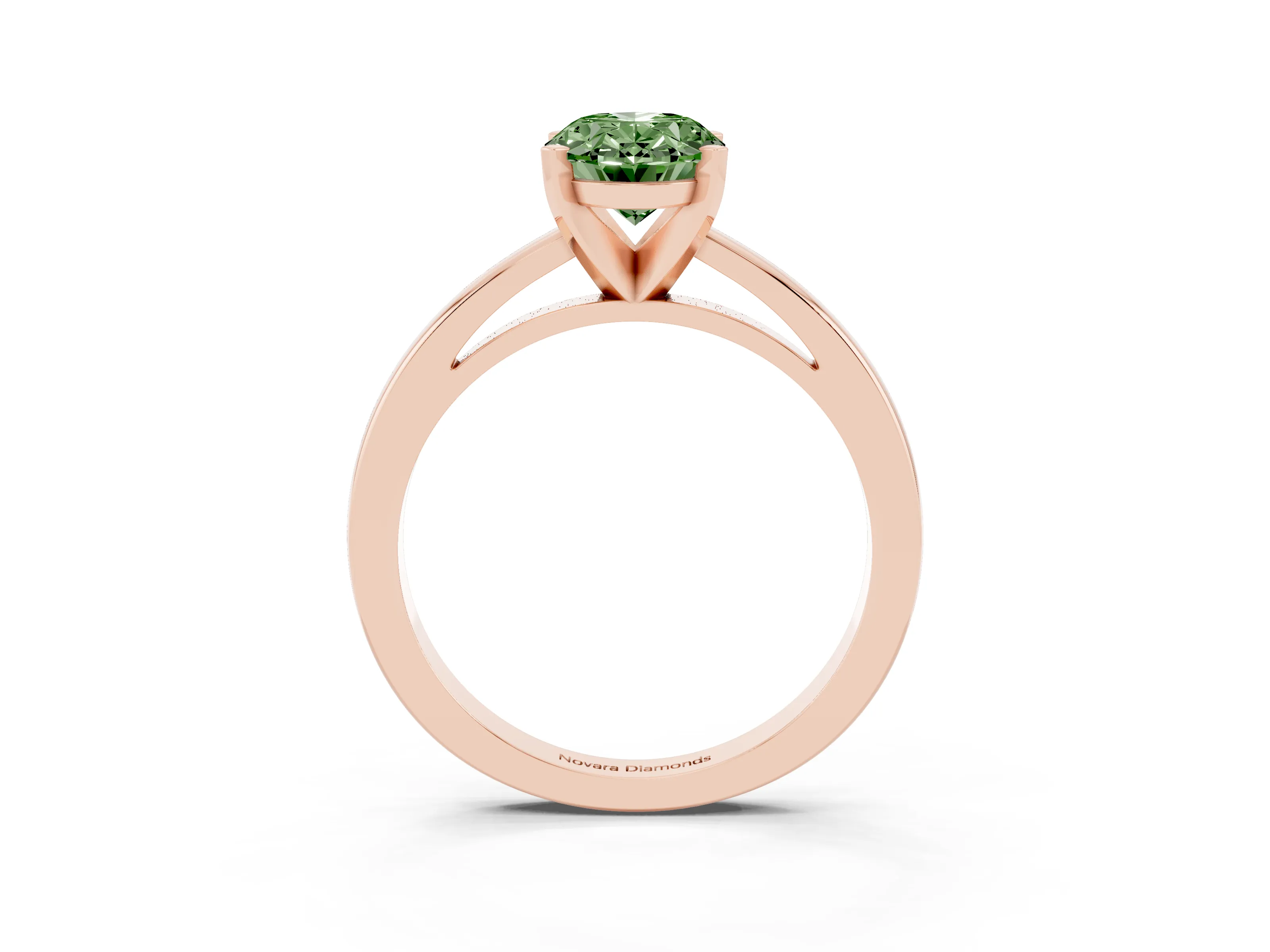 Fancy Green Oval Cut Diamond Solitaire Engagement Ring Set in Rose gold with Prong Setting on a Classic Band