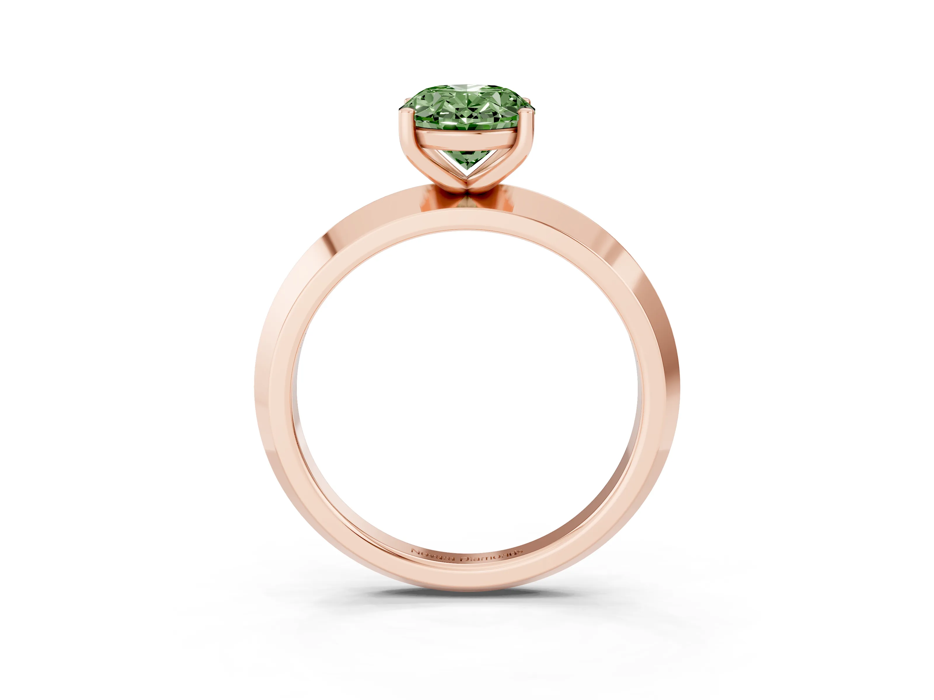 Fancy Green Oval Cut Diamond Solitaire Engagement Ring Set in Rose gold with Flat Band and Prong Setting