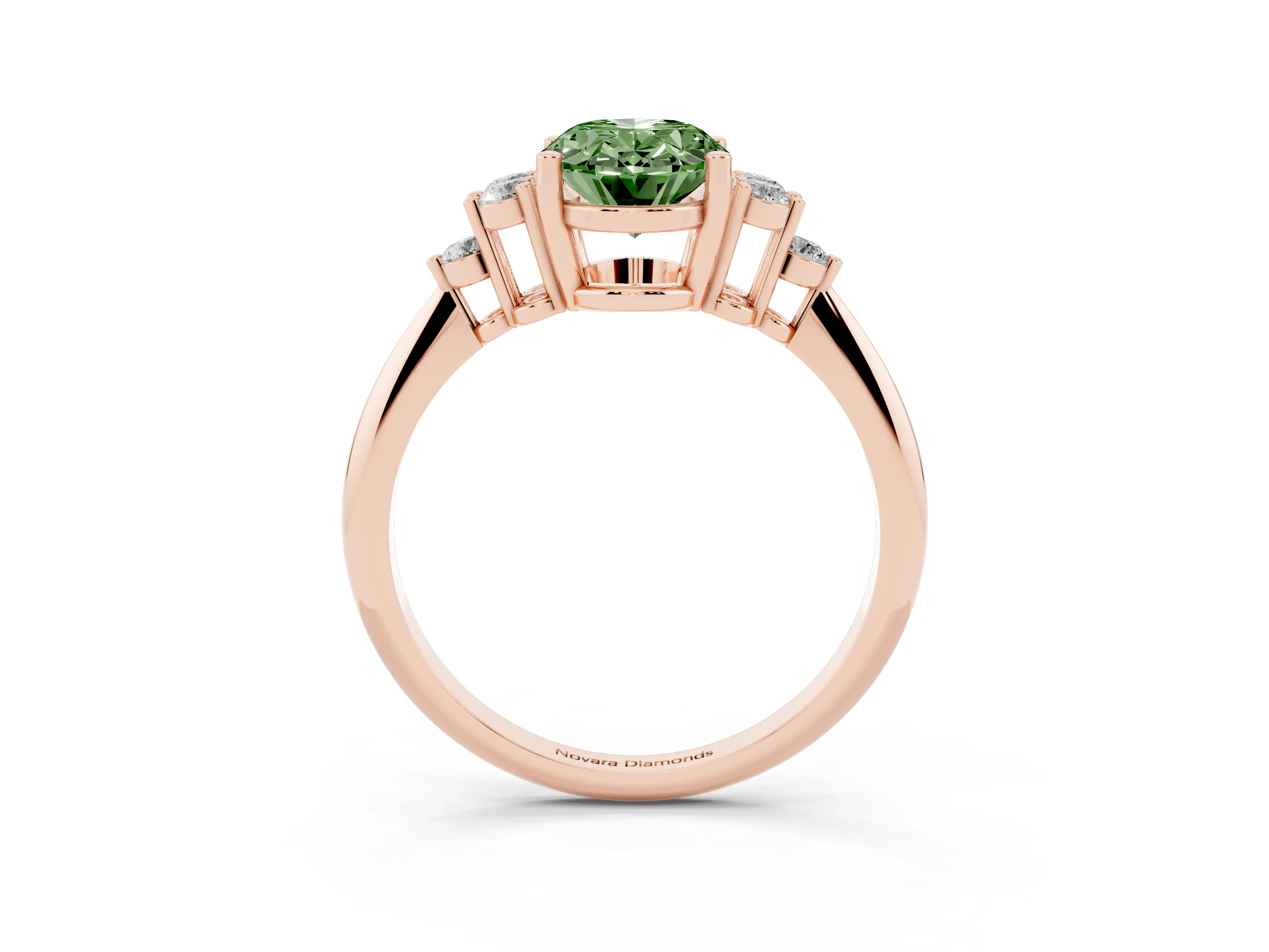 Fancy Green Oval Cut Diamond Cluster Ring Set in Rose gold with Plain Band and Prong Setting