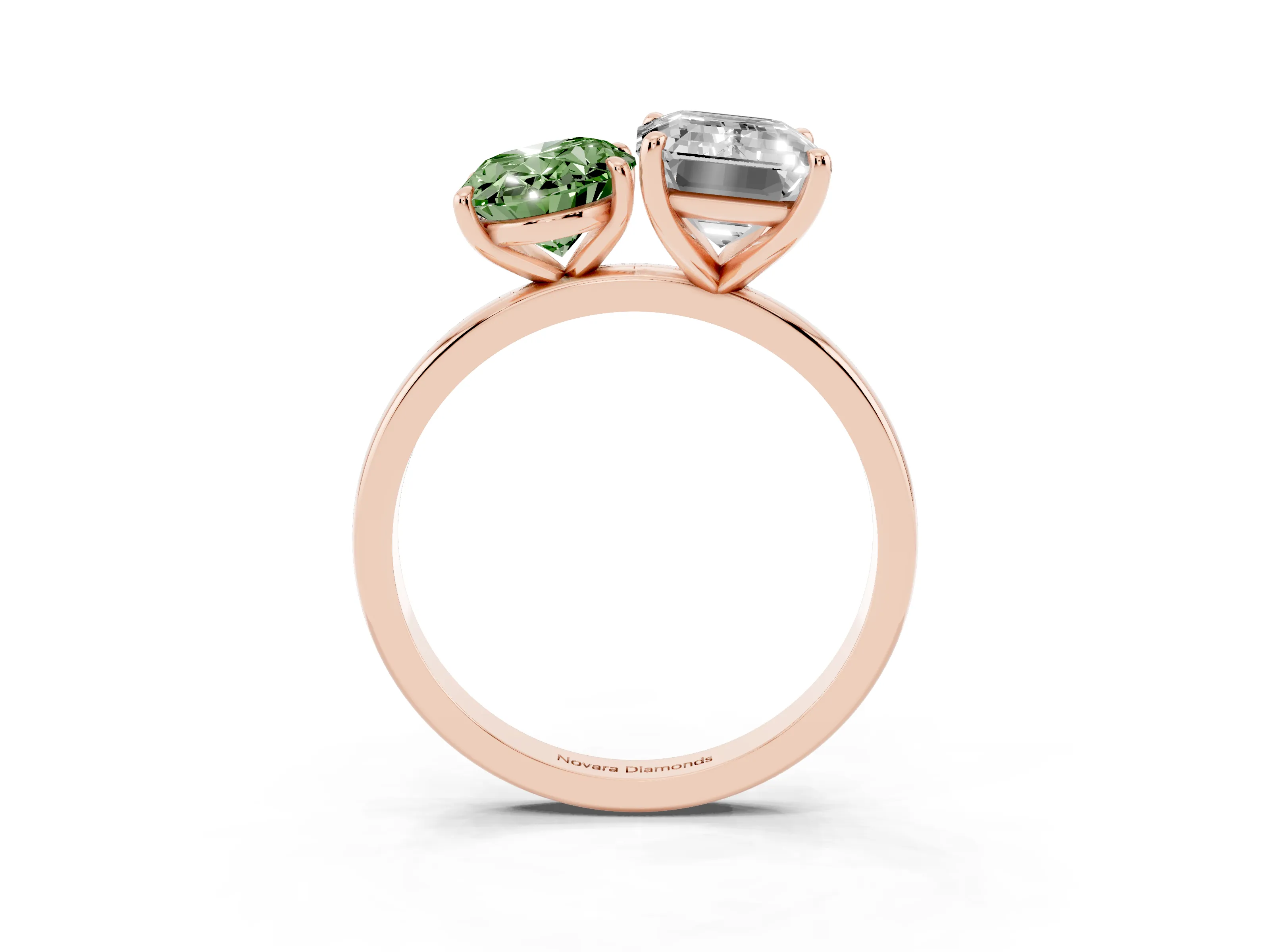 Fancy Green Oval Cut and Emerald Cut Toi Moi Ring Set in Rose gold with Prong Setting