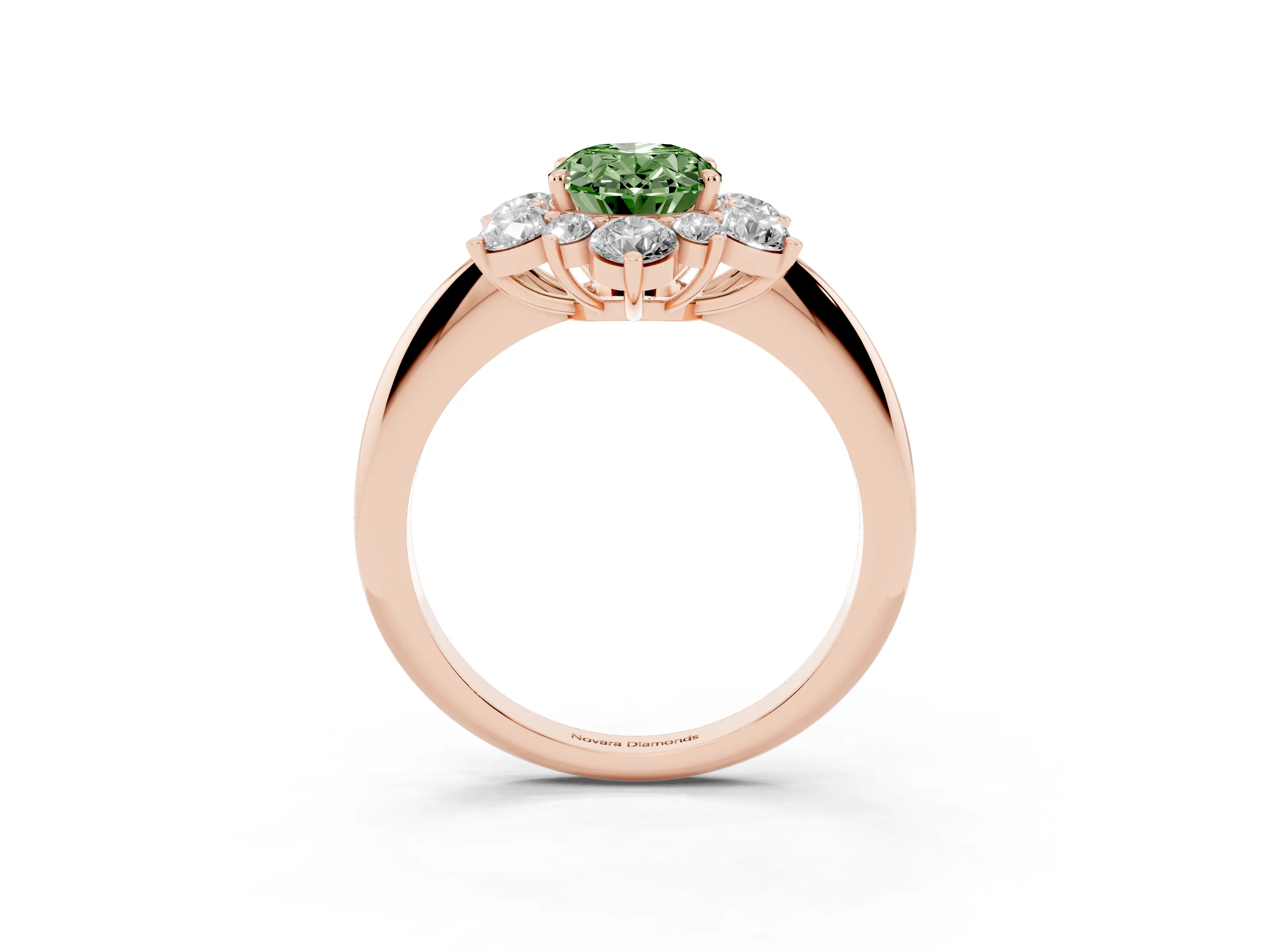 Fancy Green Oval Cut Diamond Cluster Halo Ring Set in Rose gold with Solitaire Band and Prong Setting