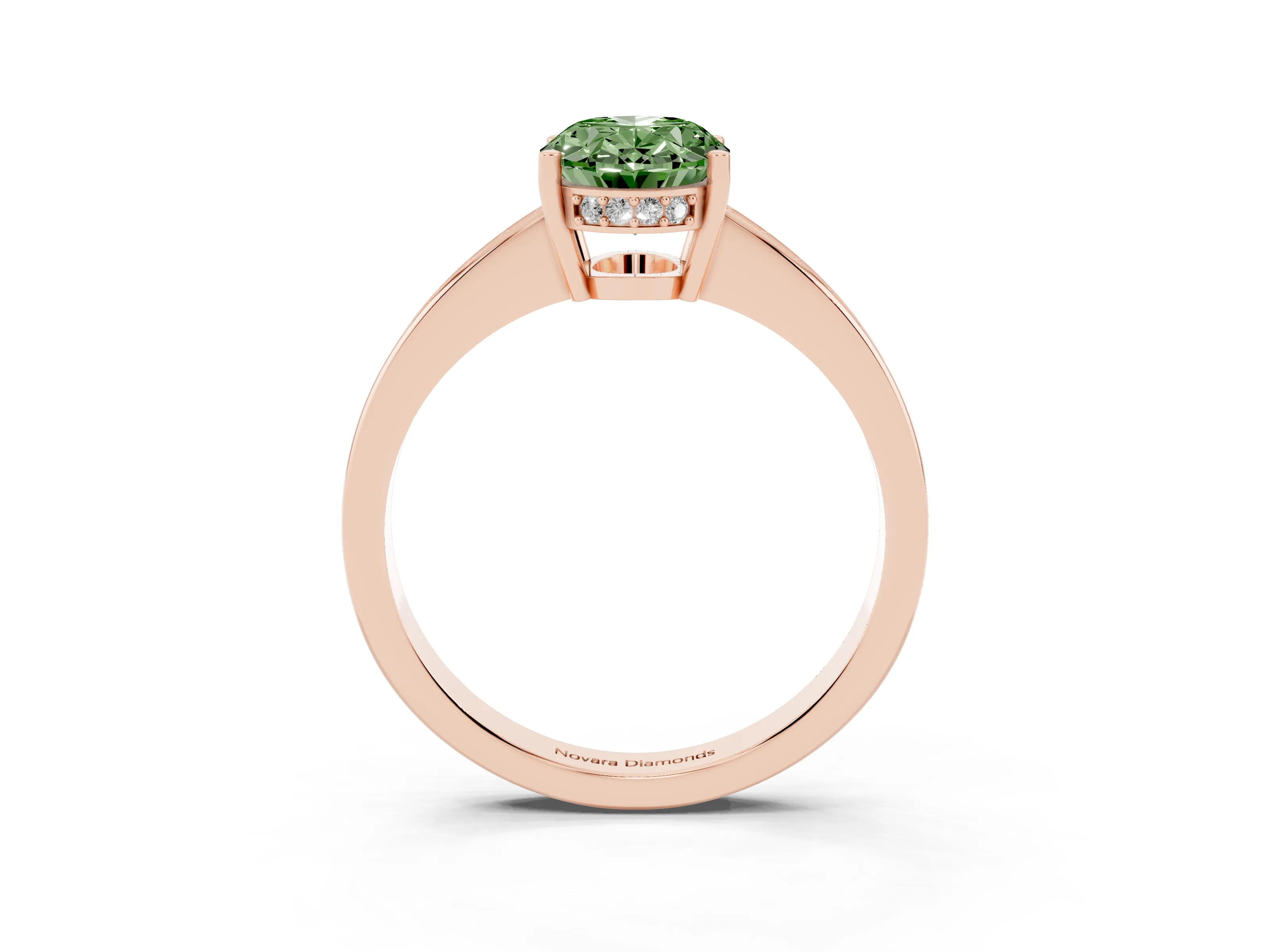 Fancy Green Oval Cut Diamond Pavé Band Prong Set Solitaire Ring Set in Rose gold