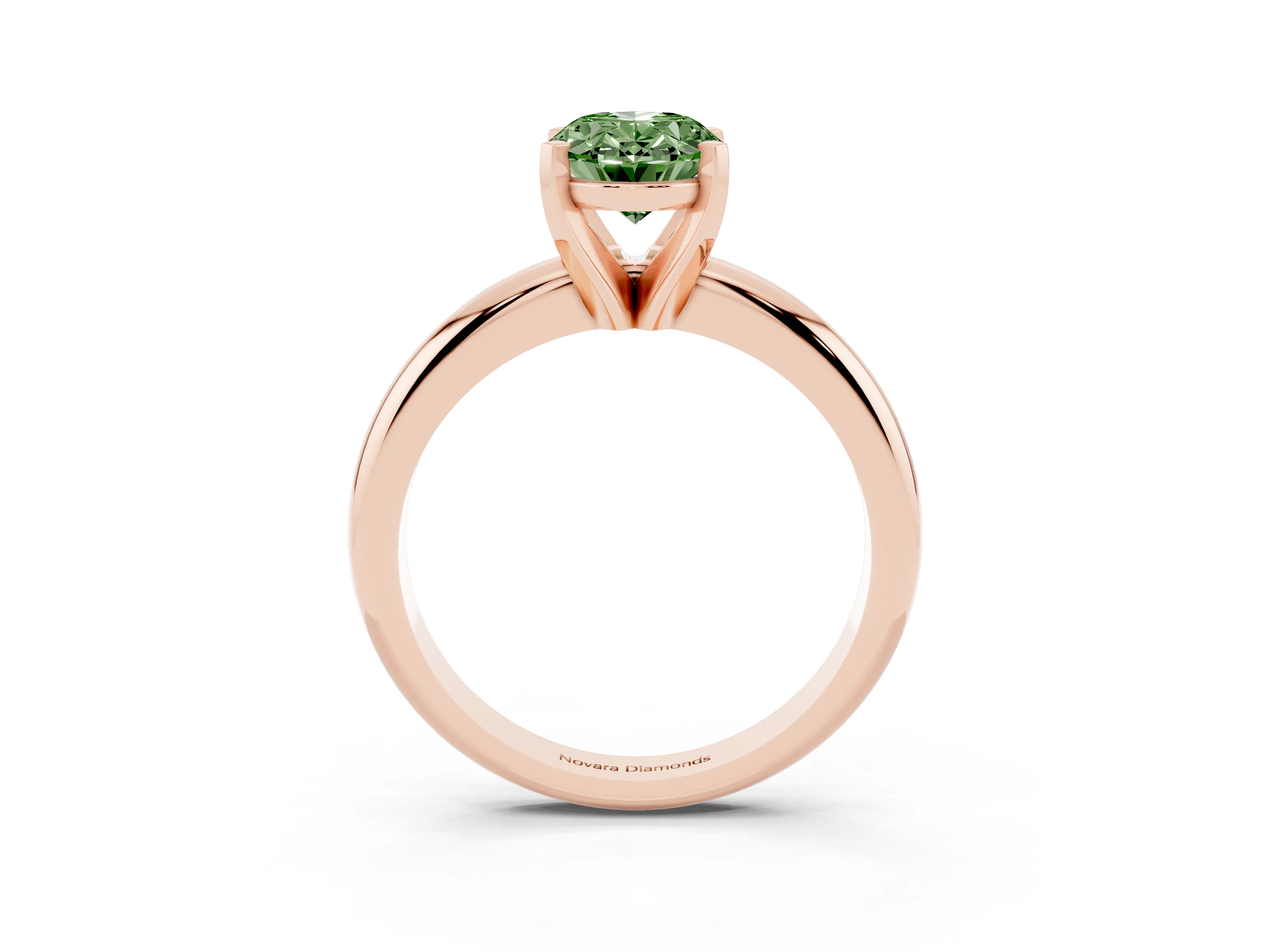 Fancy Green Oval Cut Diamond Solitaire Engagement Ring Set in Rose gold with Round Band and Prong Setting