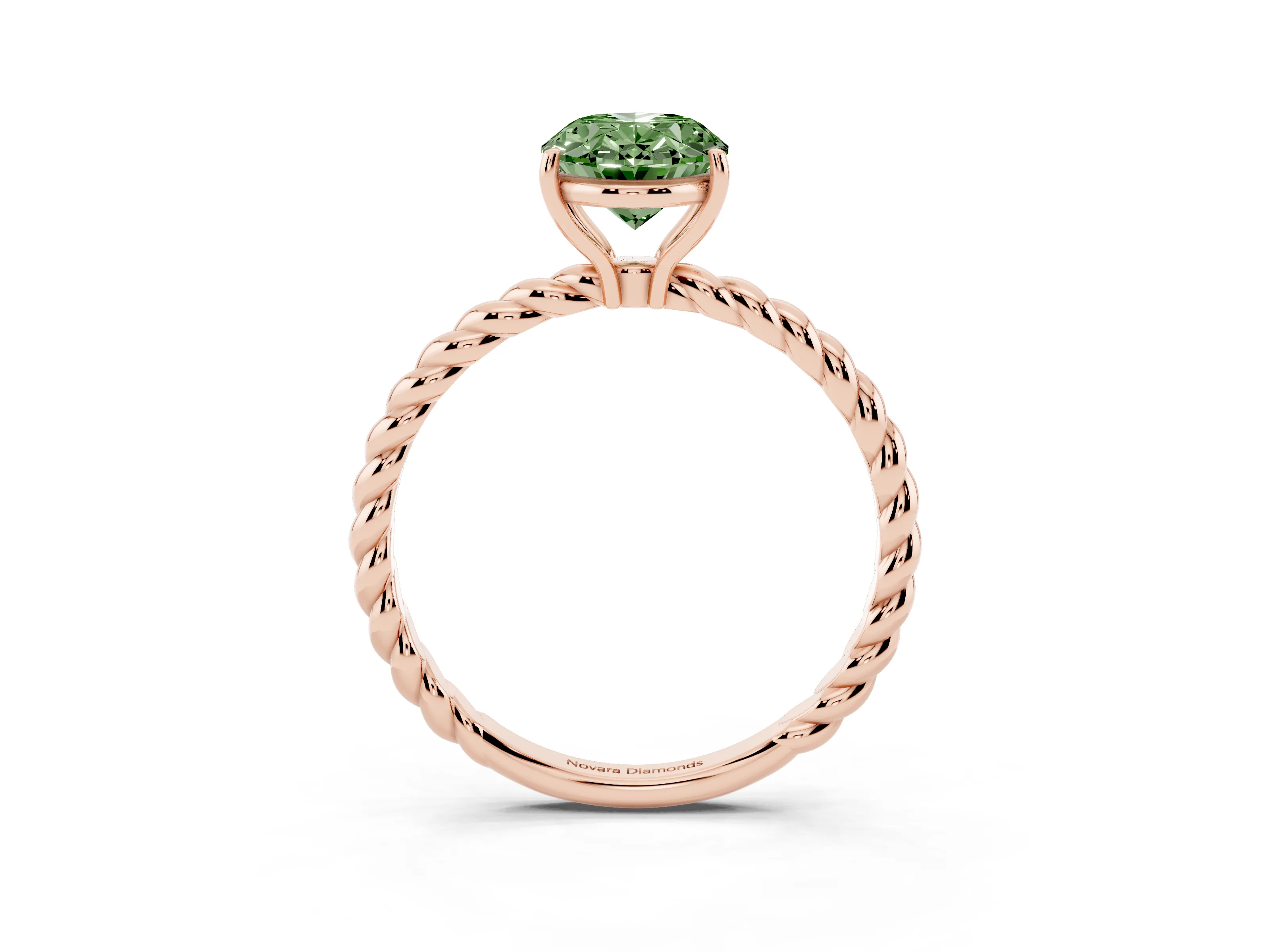 Fancy Green Oval Cut Diamond Solitaire Twisted Band Ring Set in Rose gold with Prong Solitaire Setting