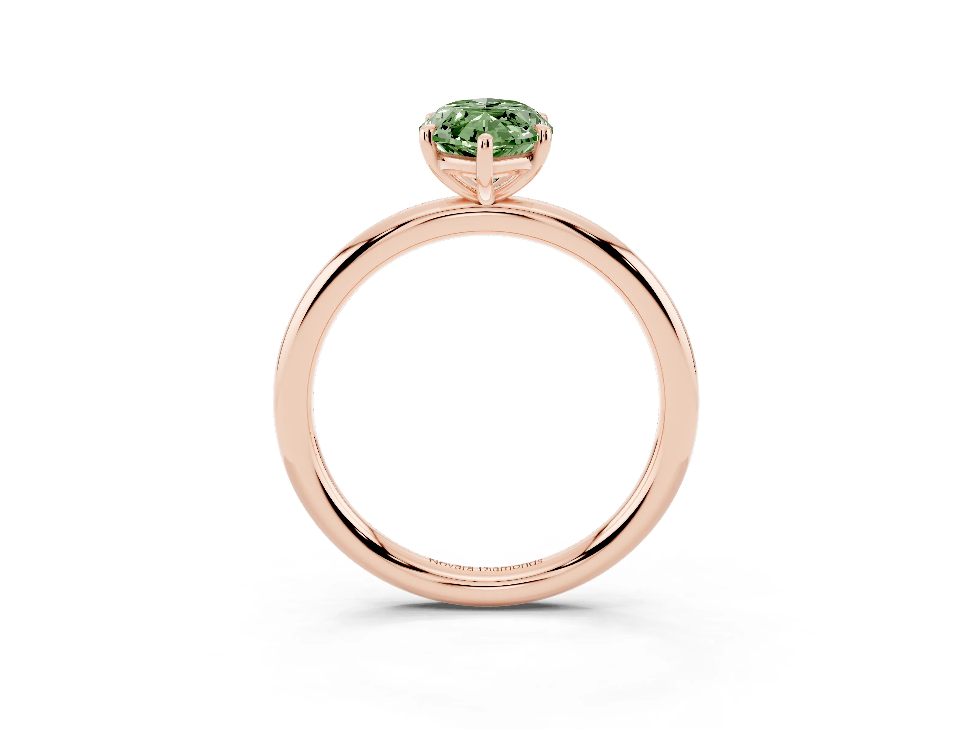 Fancy Green Oval Cut Diamond Solitaire Ring Set in Rose gold with Prong Setting on a Polished Plain Band
