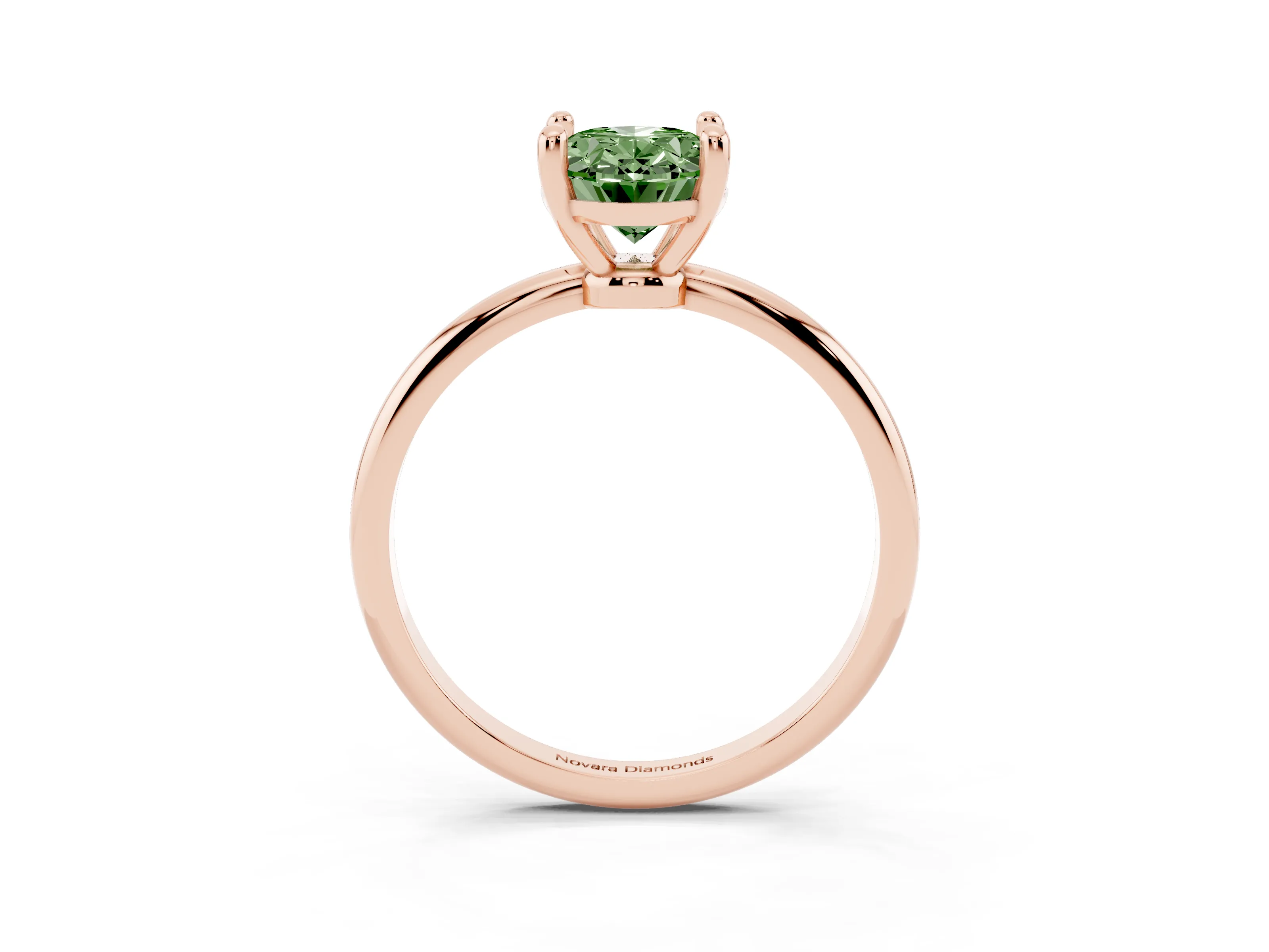 Fancy Green Oval Cut Diamond Solitaire Ring Set in Rose gold with Secure Prong Setting on a Classic Band