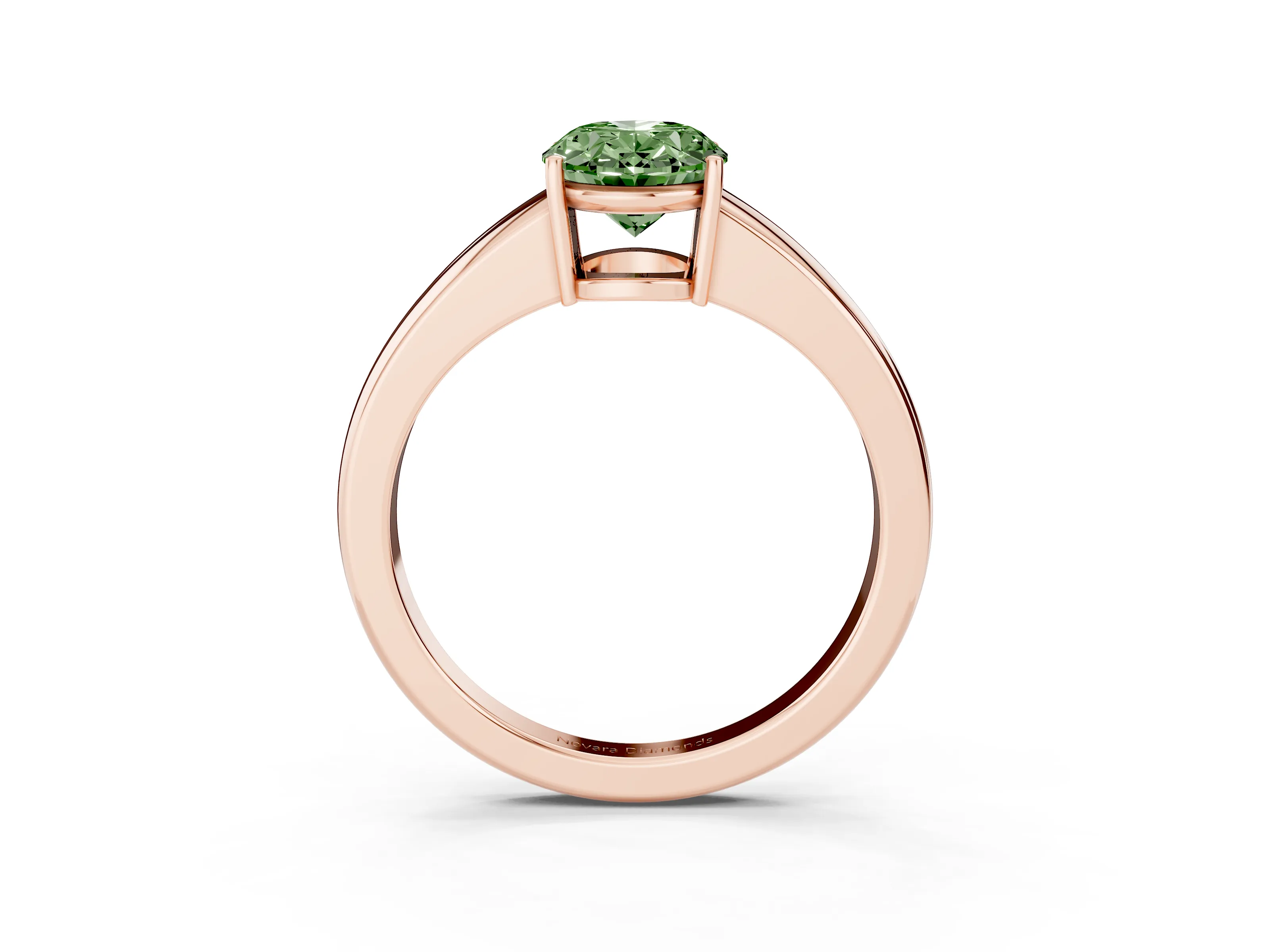 Fancy Green Oval Cut Diamond Solitaire Ring Set in Rose gold with Tapered Band and Prong Setting
