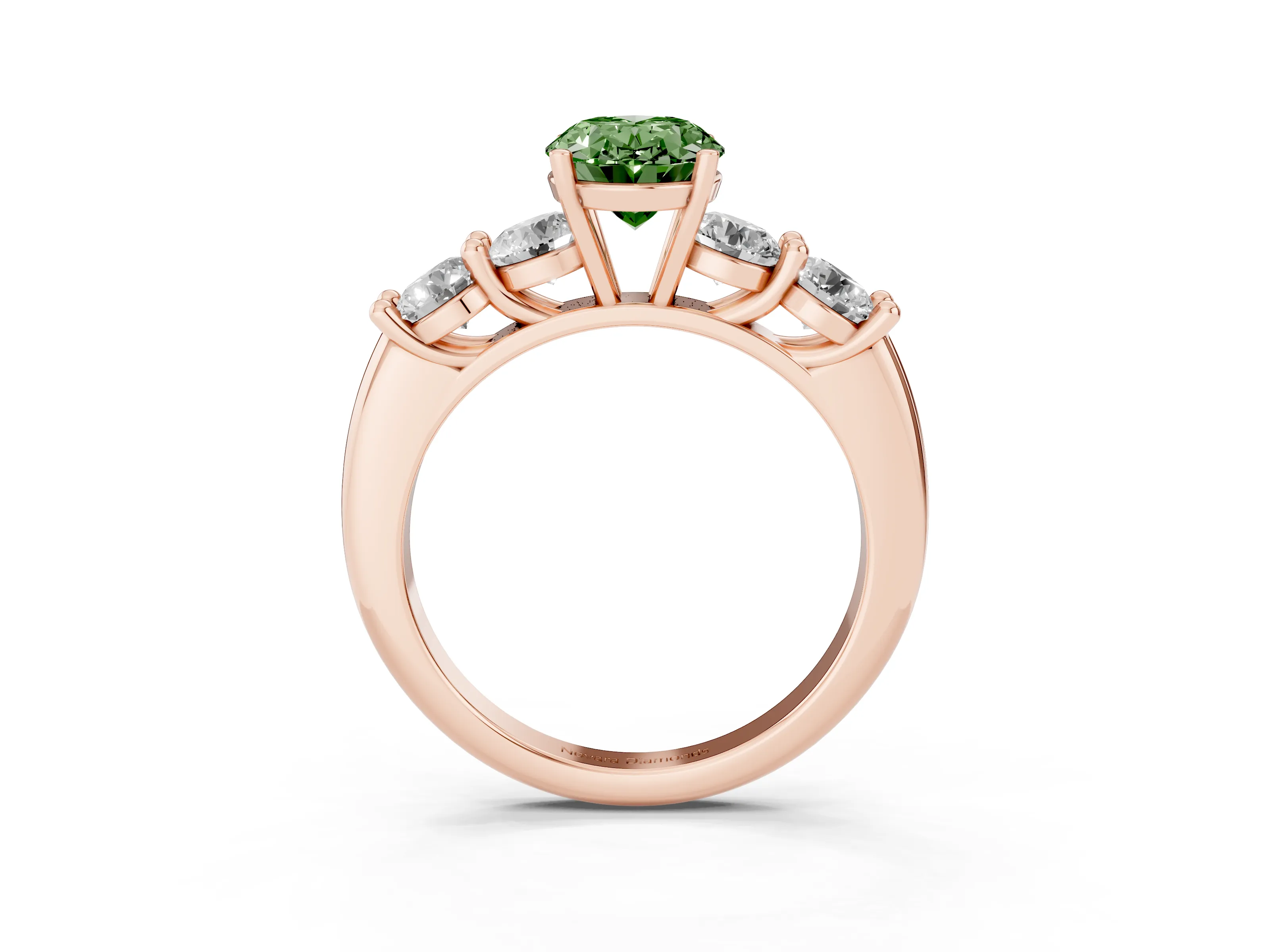 Fancy Green Oval Cut Diamond Five-Stone Prong Set Ring Set in Rose gold with Classic Band
