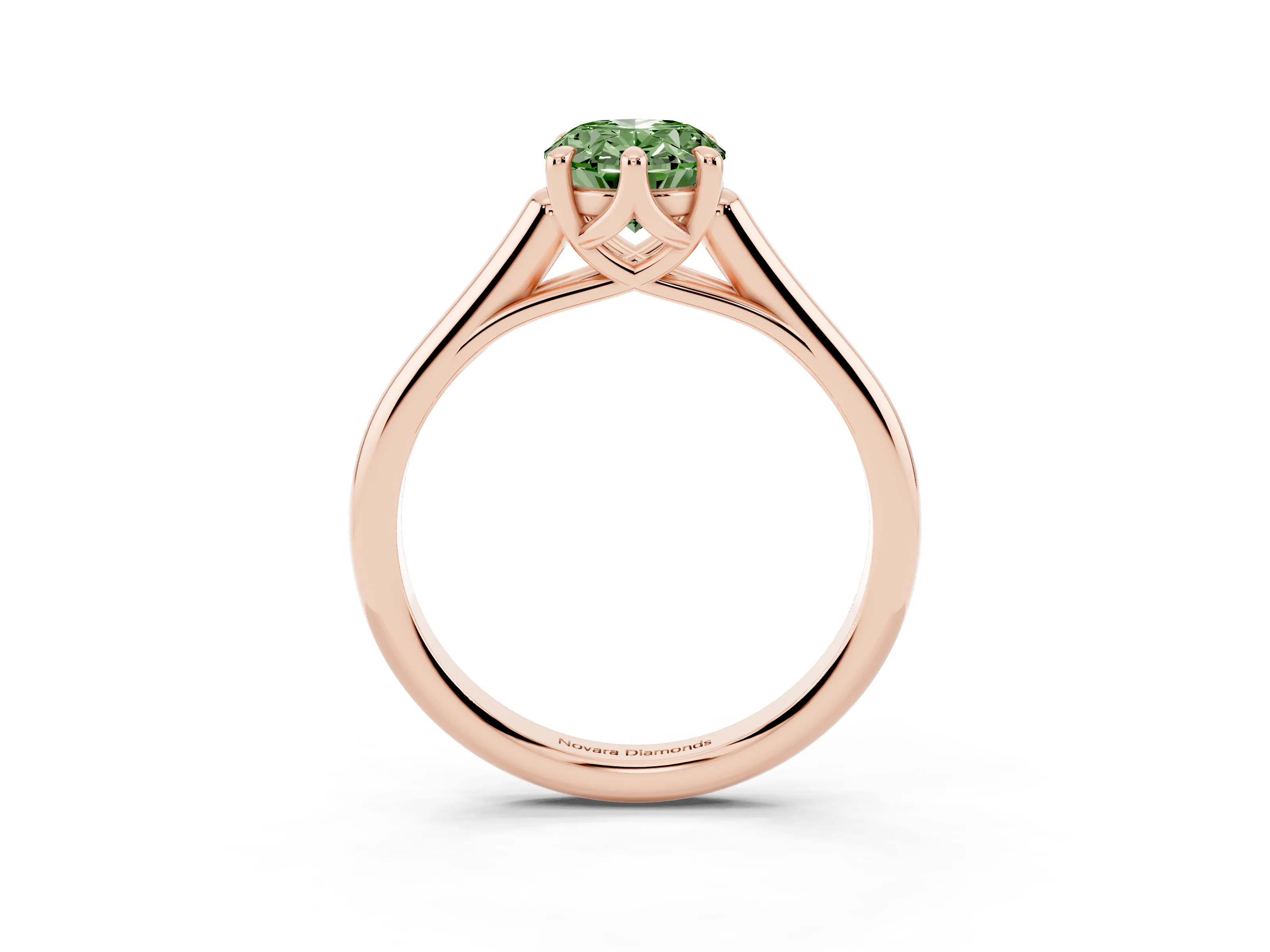 Fancy Green Oval Cut Diamond Solitaire Engagement Ring Set in Rose gold with Prong Setting and Plain Classic Band