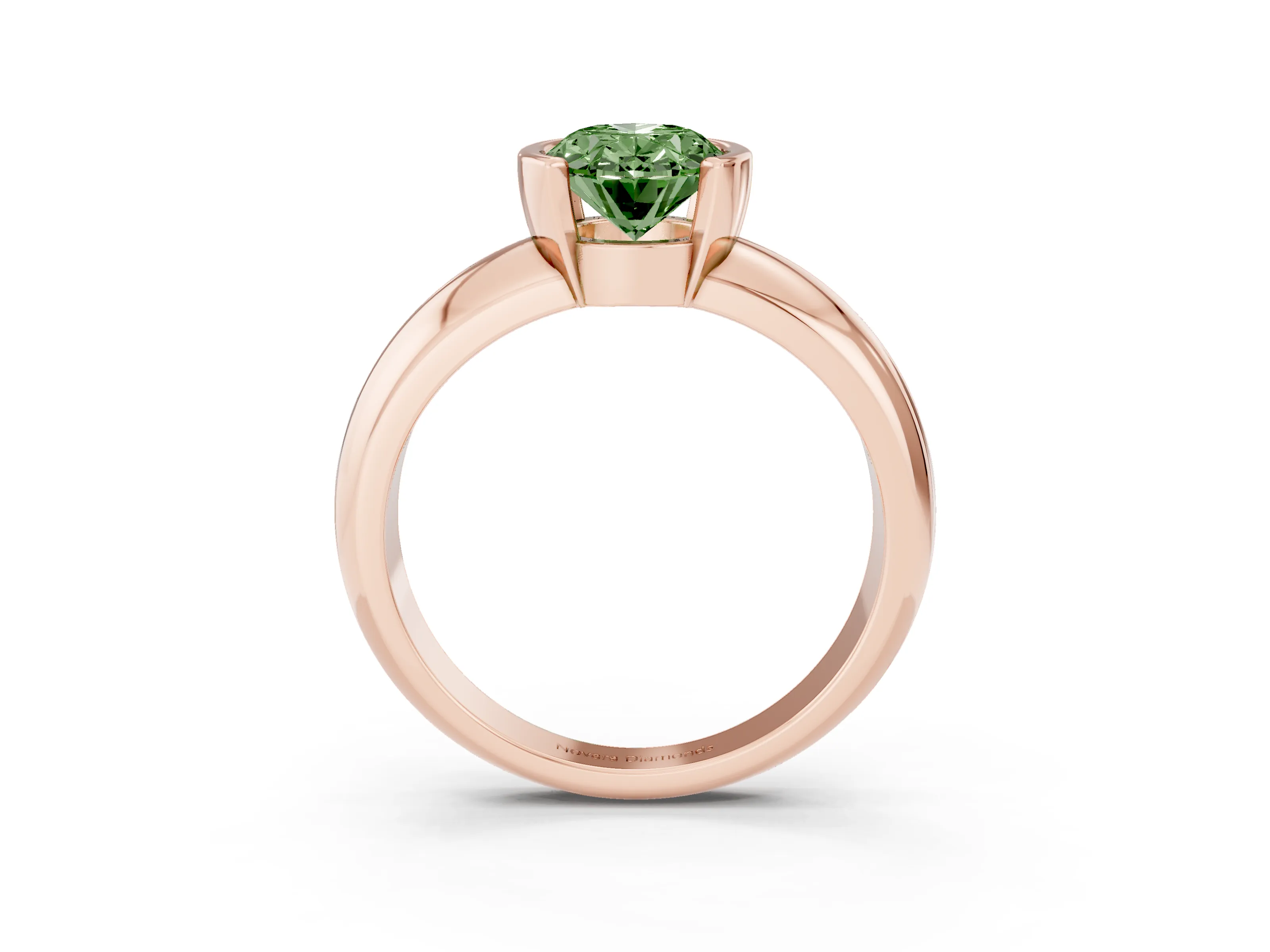 Fancy Green Oval Cut Diamond Solitaire Tension Set Ring Set in Rose gold with Wide Band