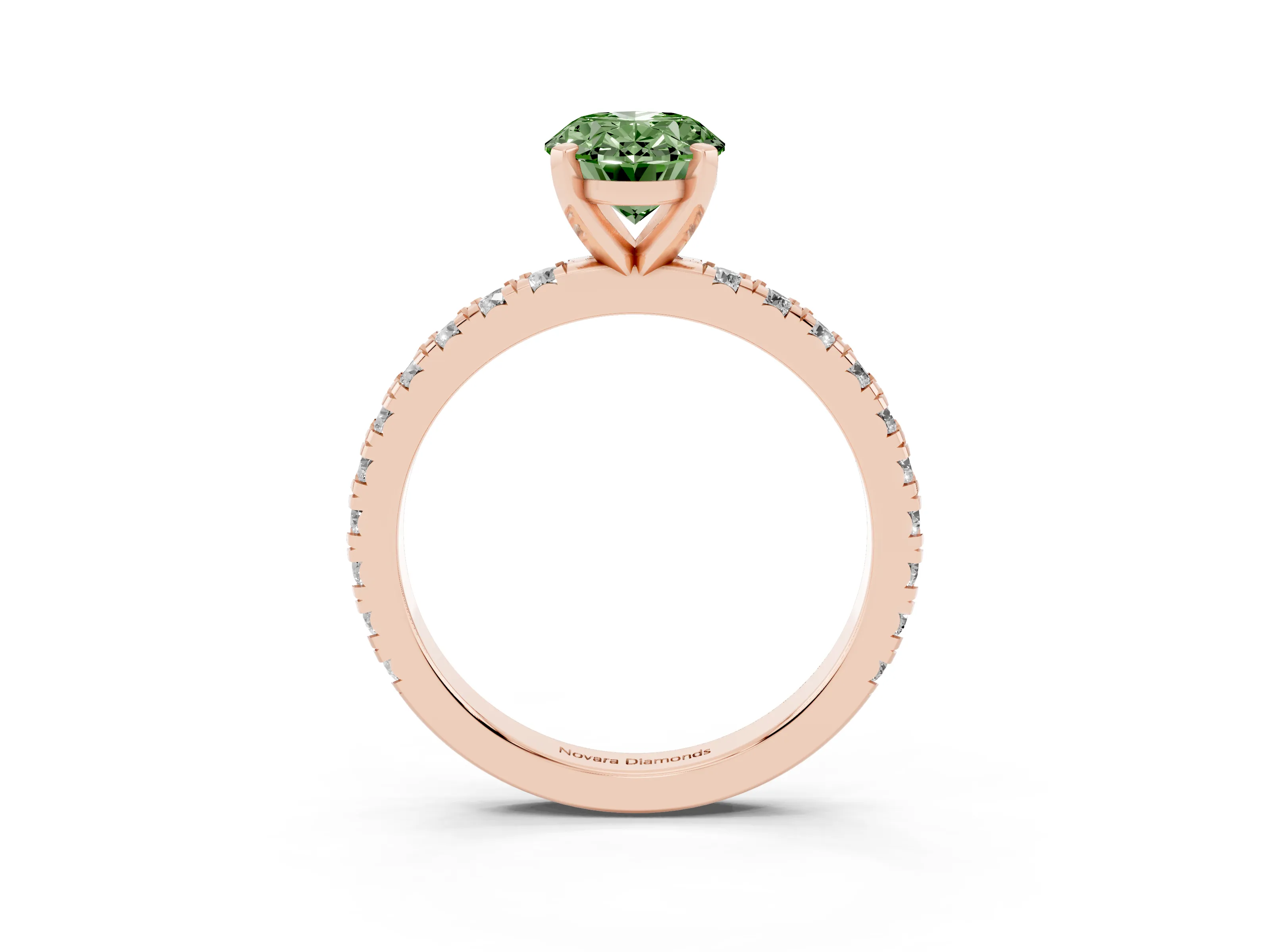 Fancy Green Oval Cut Diamond Pavé Band Solitaire Set in Rose gold with Prong Setting