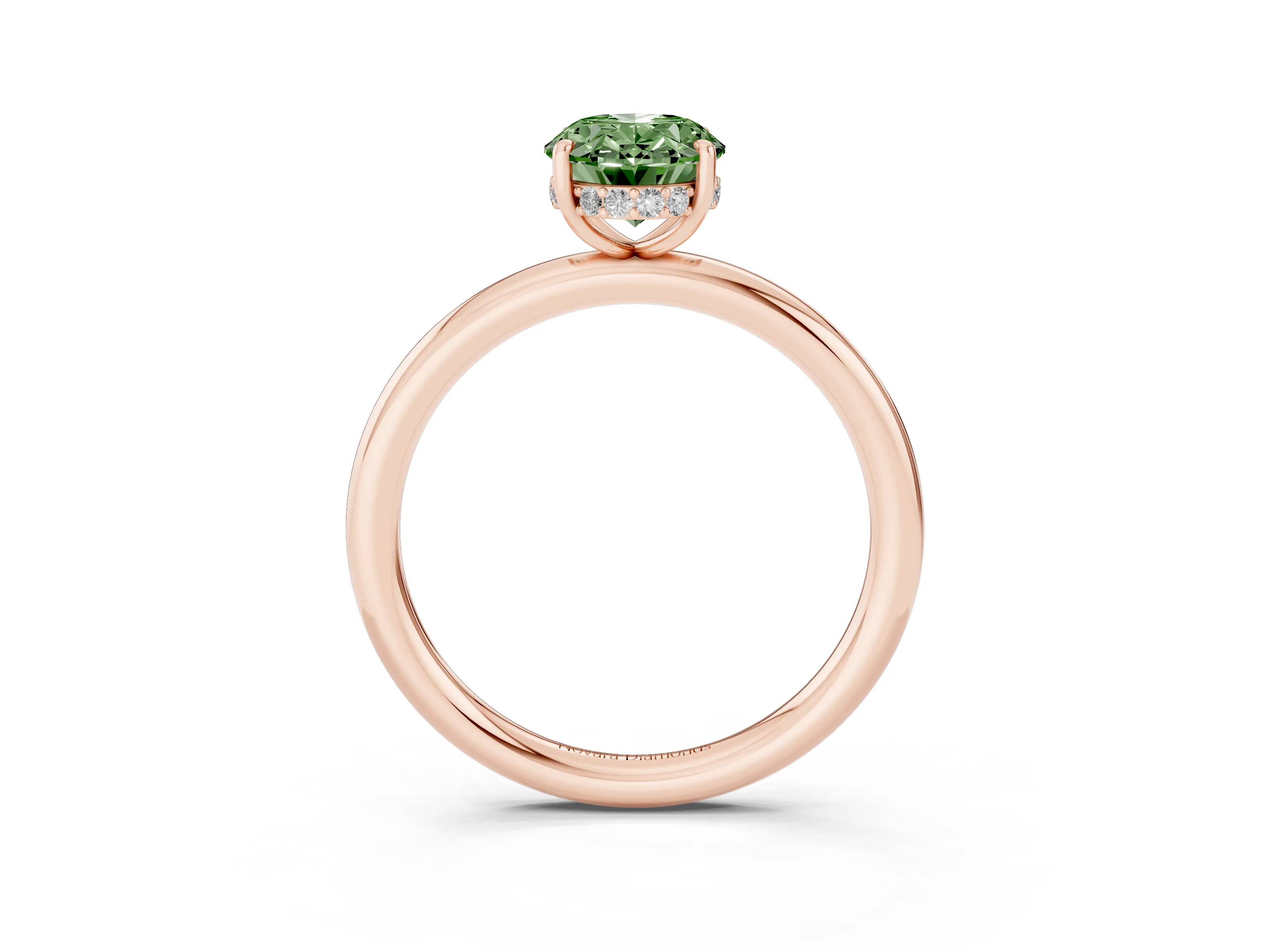 Fancy Green Oval Cut Diamond Solitaire Ring Set in Rose gold with Thin Band and Prong Setting