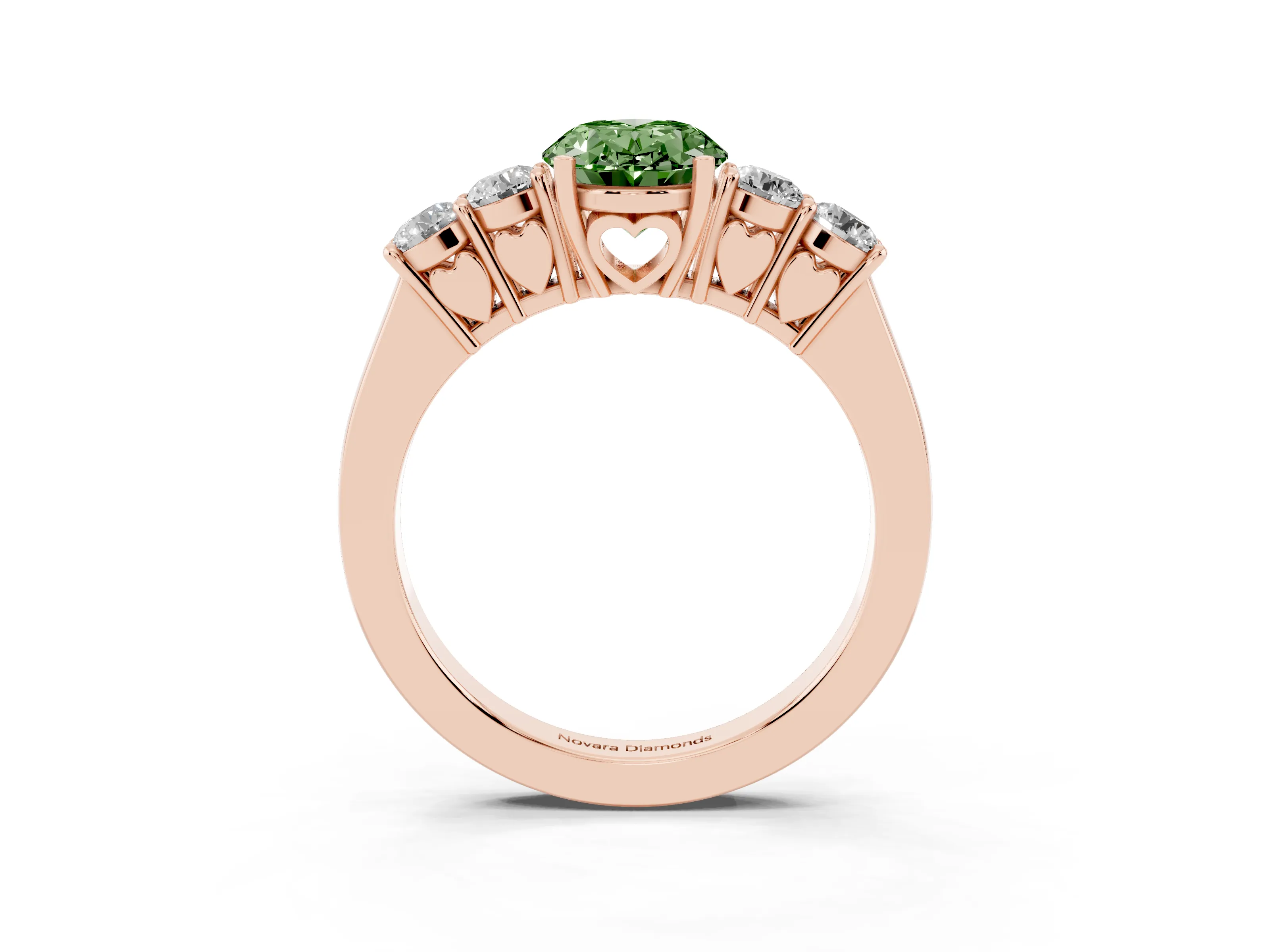 Fancy Green Oval Cut Diamond Five-Stone Prong Set Band Ring Set in Rose gold with Polished Band