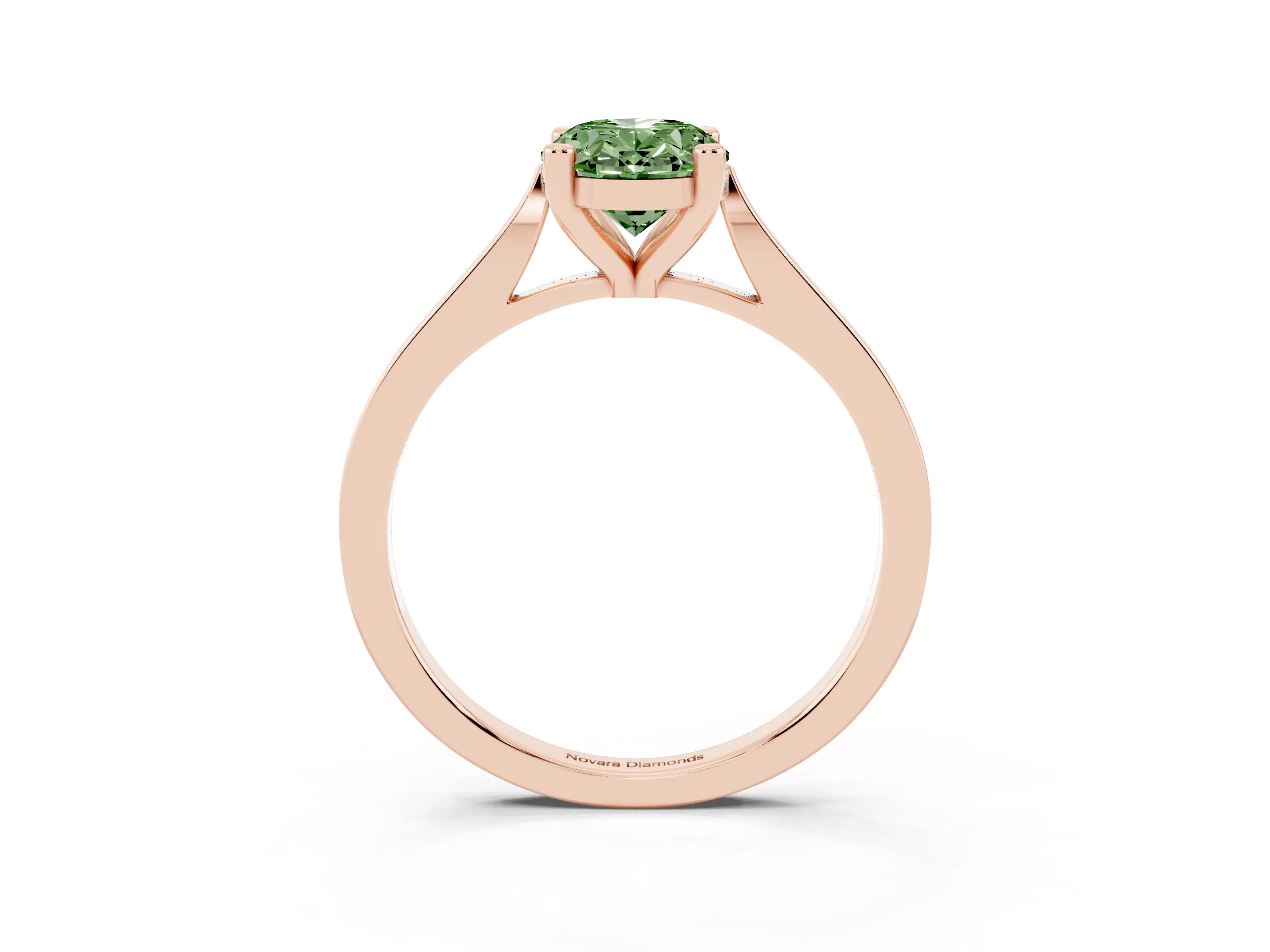 Fancy Green Oval Cut Diamond Solitaire Ring Set in Rose gold with Prong Setting and Tapered Band