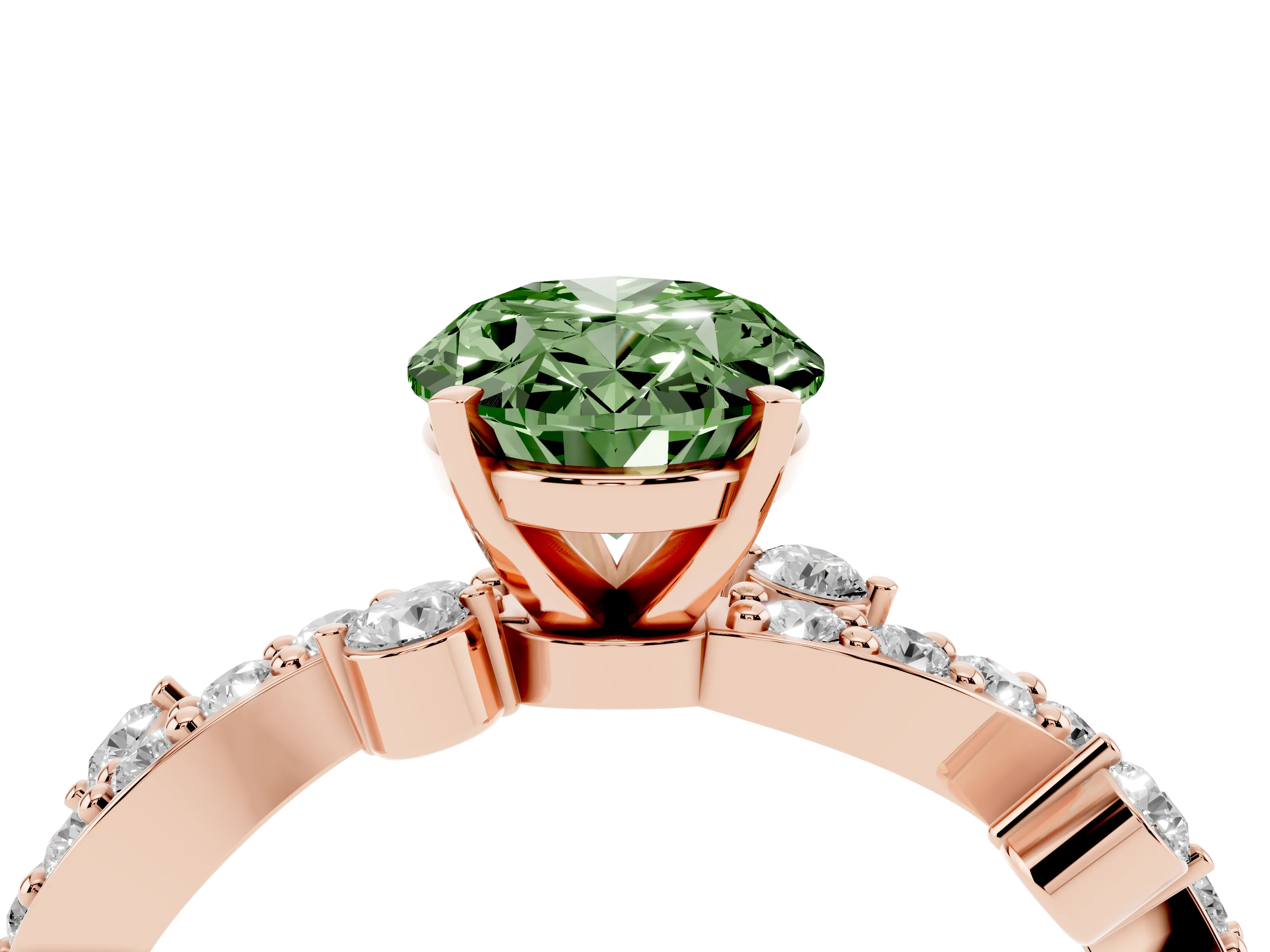 Fancy Green Oval Cut Diamond Solitaire Twisted Band Set in Rose gold with Pavé Setting