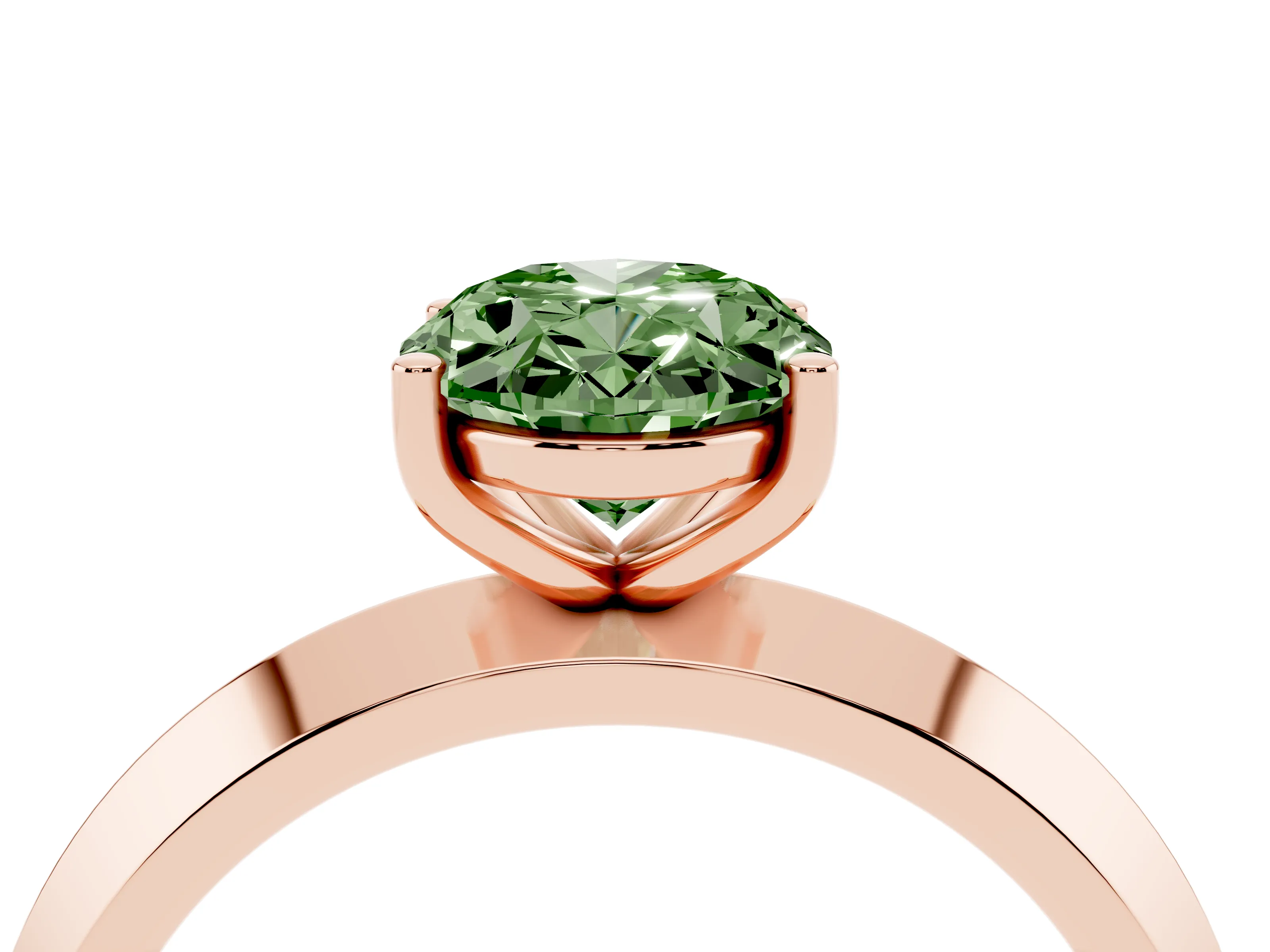 Fancy Green Oval Cut Diamond Solitaire Engagement Ring Set in Rose gold with Flat Band and Prong Setting