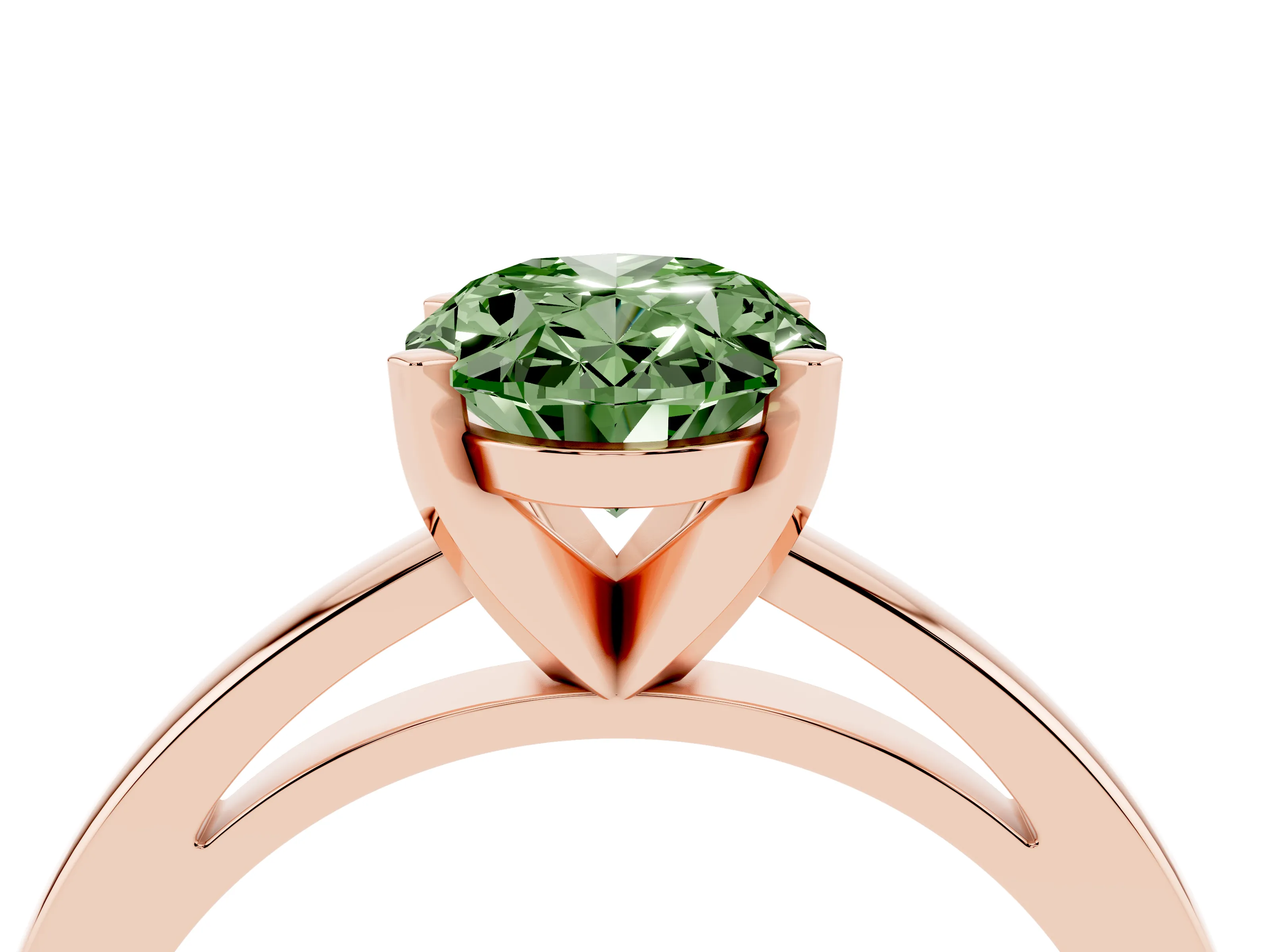Fancy Green Oval Cut Diamond Solitaire Engagement Ring Set in Rose gold with Prong Setting on a Classic Band
