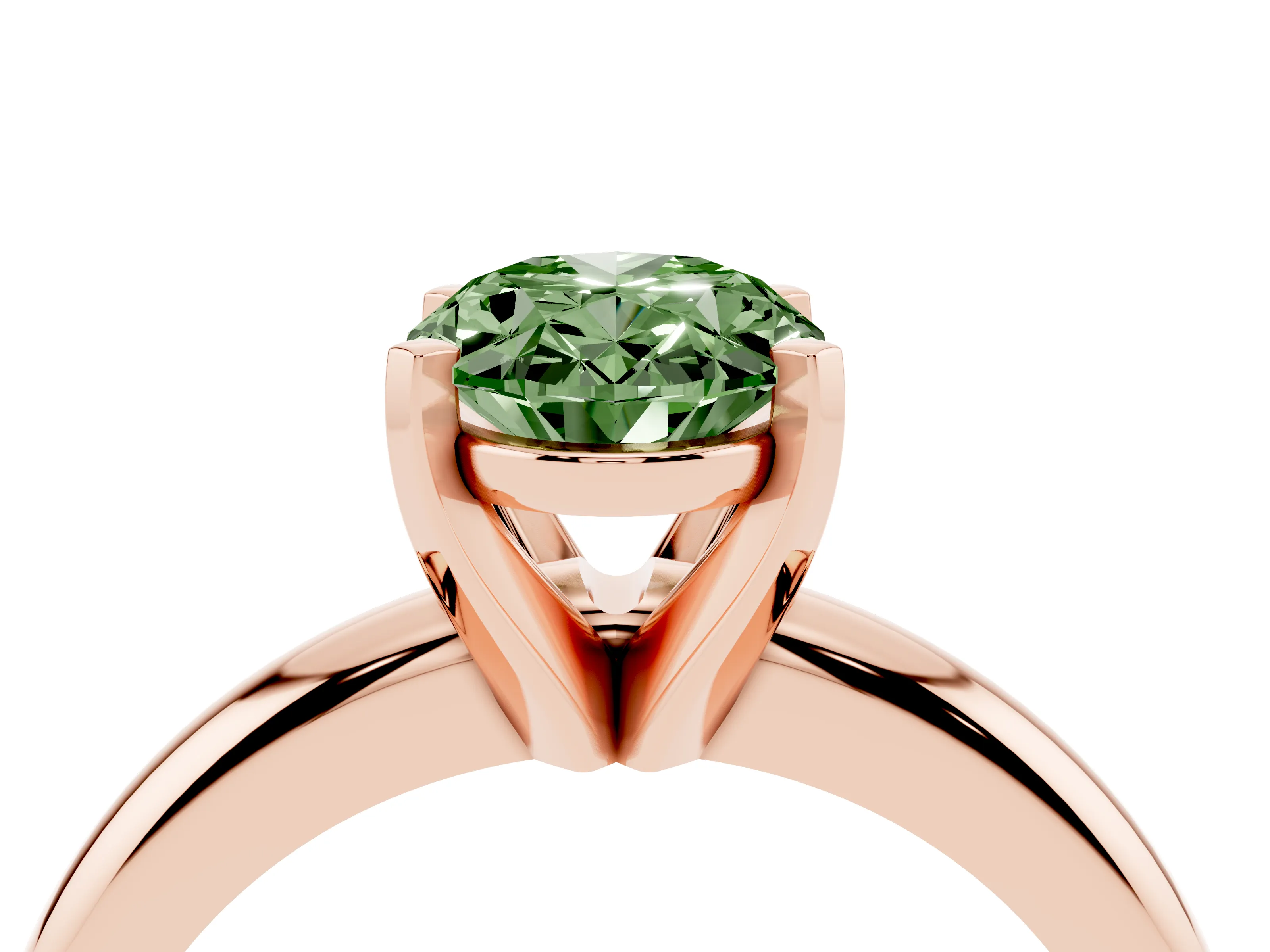 Fancy Green Oval Cut Diamond Solitaire Engagement Ring Set in Rose gold with Round Band and Prong Setting