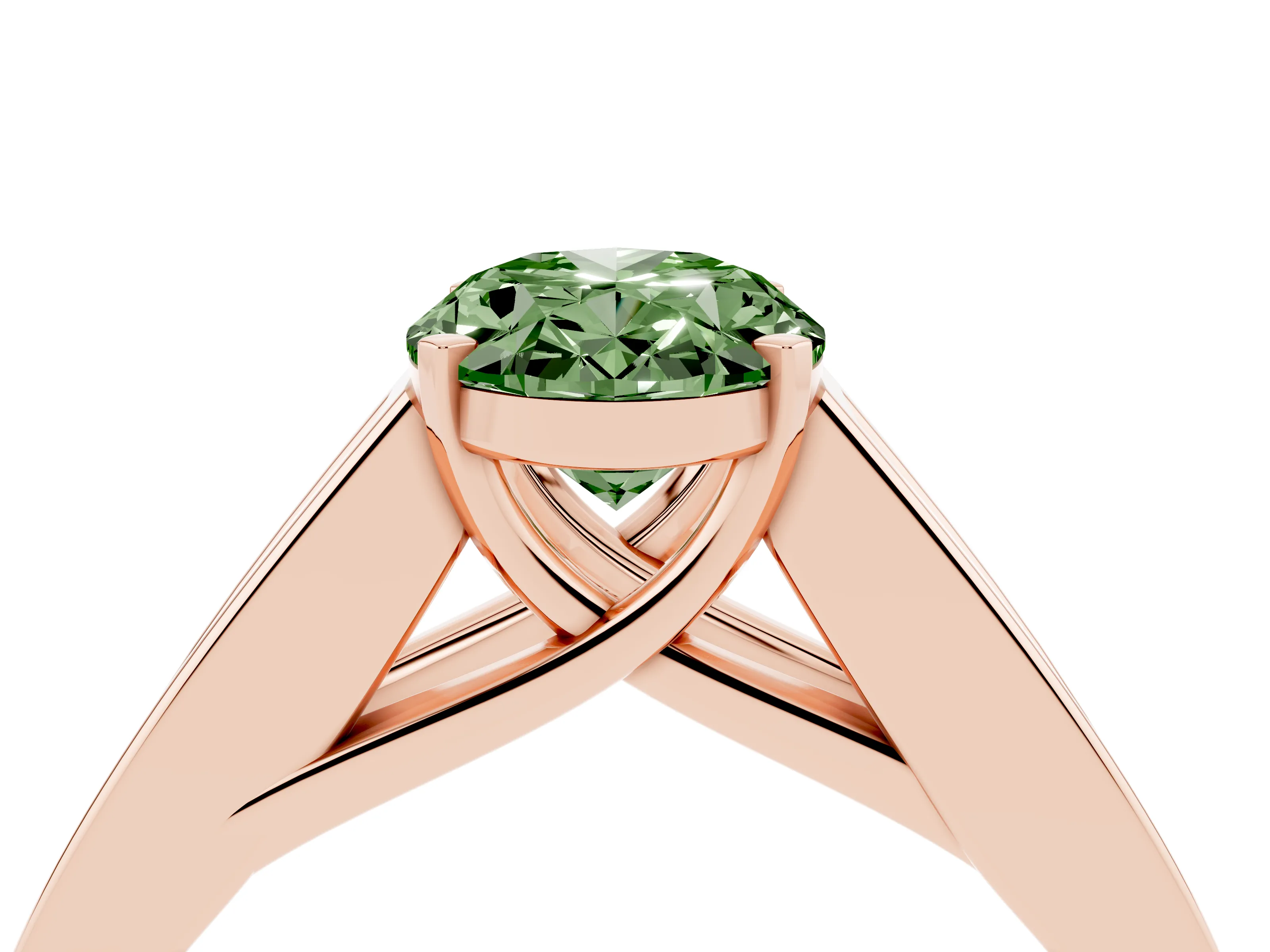 Fancy Green Oval Cut Diamond Solitaire Ring Set in Rose gold with Channel-Set Accent Stones and Prong Setting