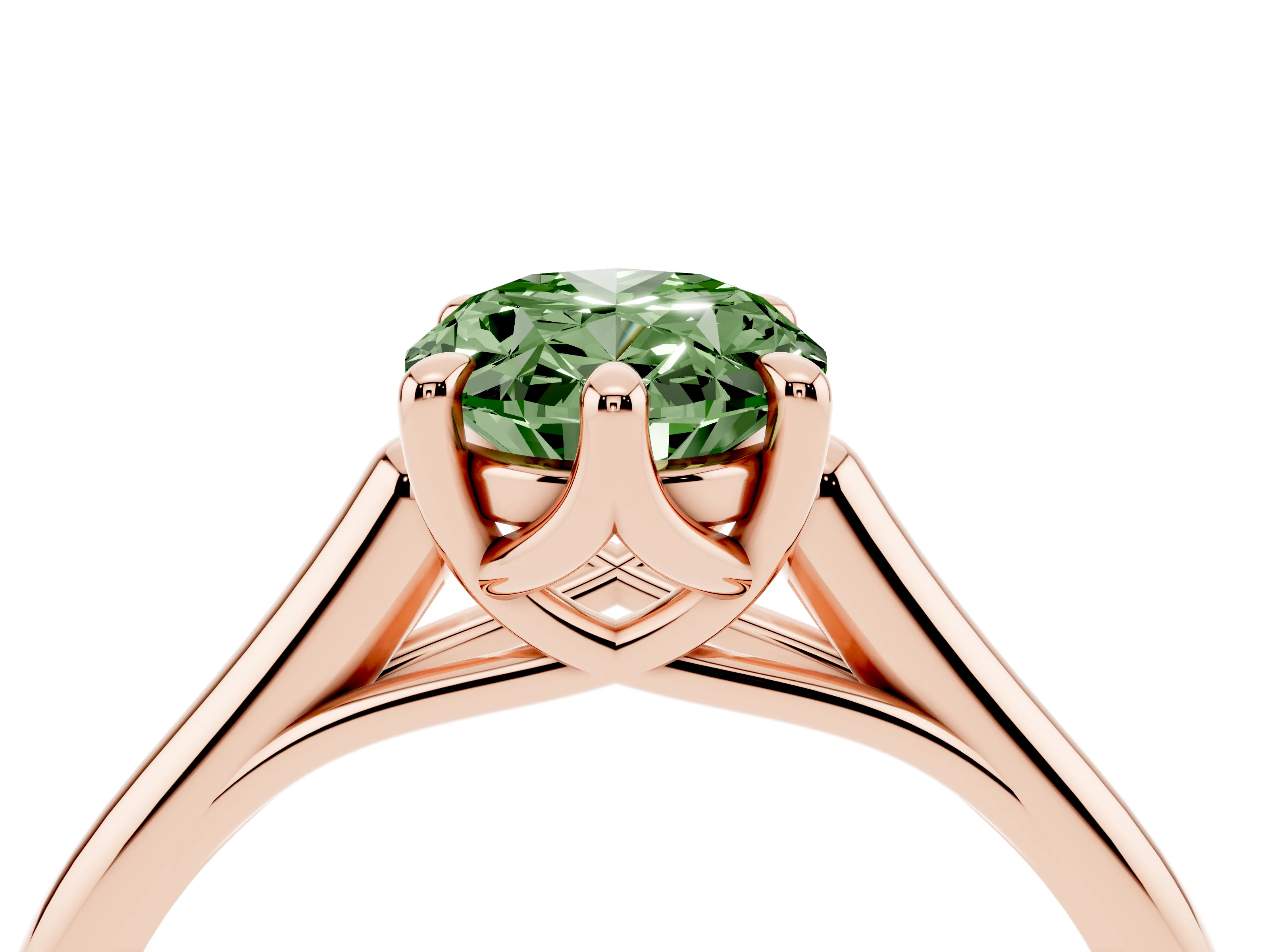 Fancy Green Oval Cut Diamond Solitaire Engagement Ring Set in Rose gold with Prong Setting and Plain Classic Band