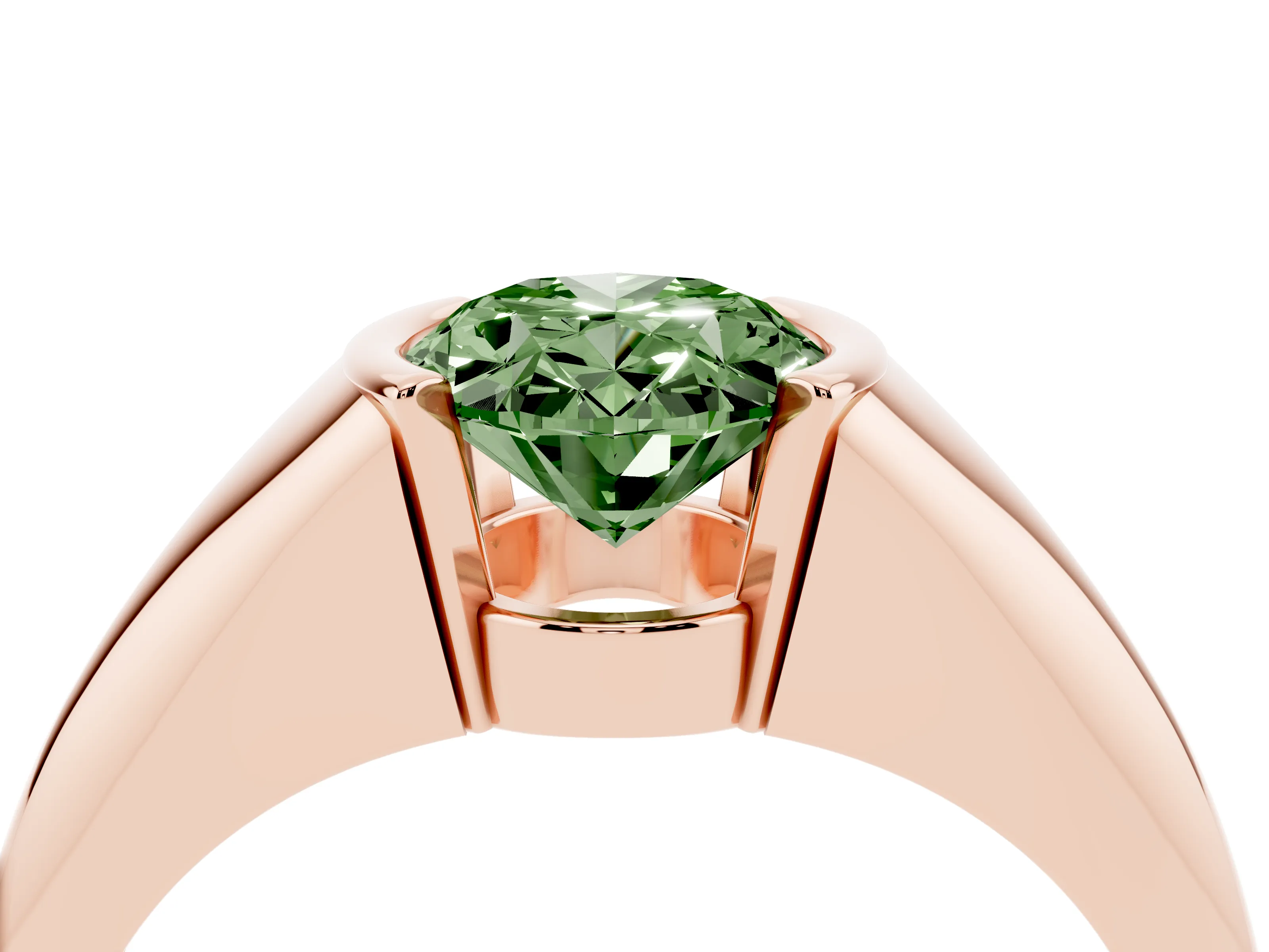 Fancy Green Oval Cut Diamond Solitaire Tension Set Ring Set in Rose gold