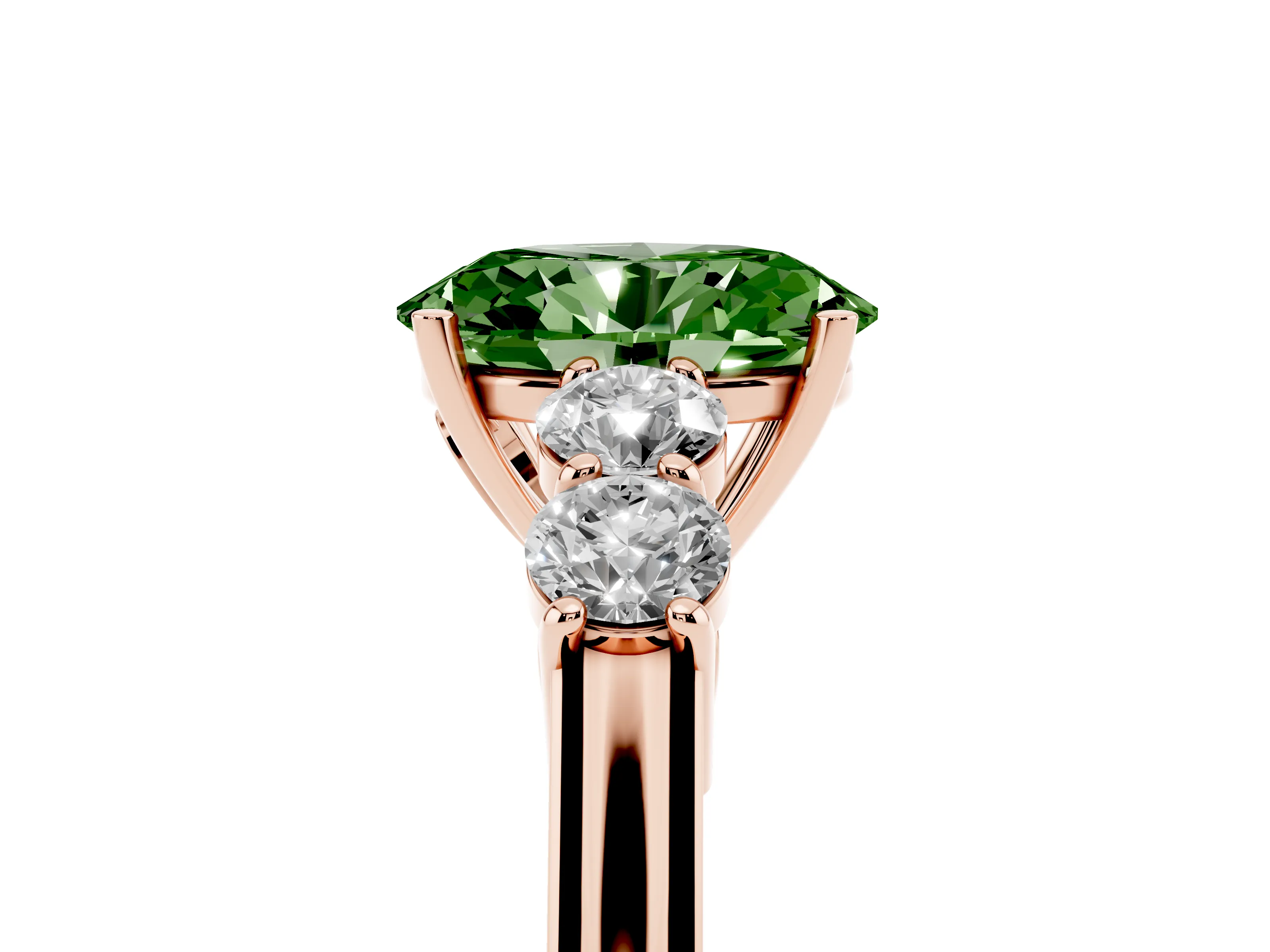 Fancy Green Oval Cut Diamond Five-Stone Prong Set Band Ring Set in Rose gold with Polished Band