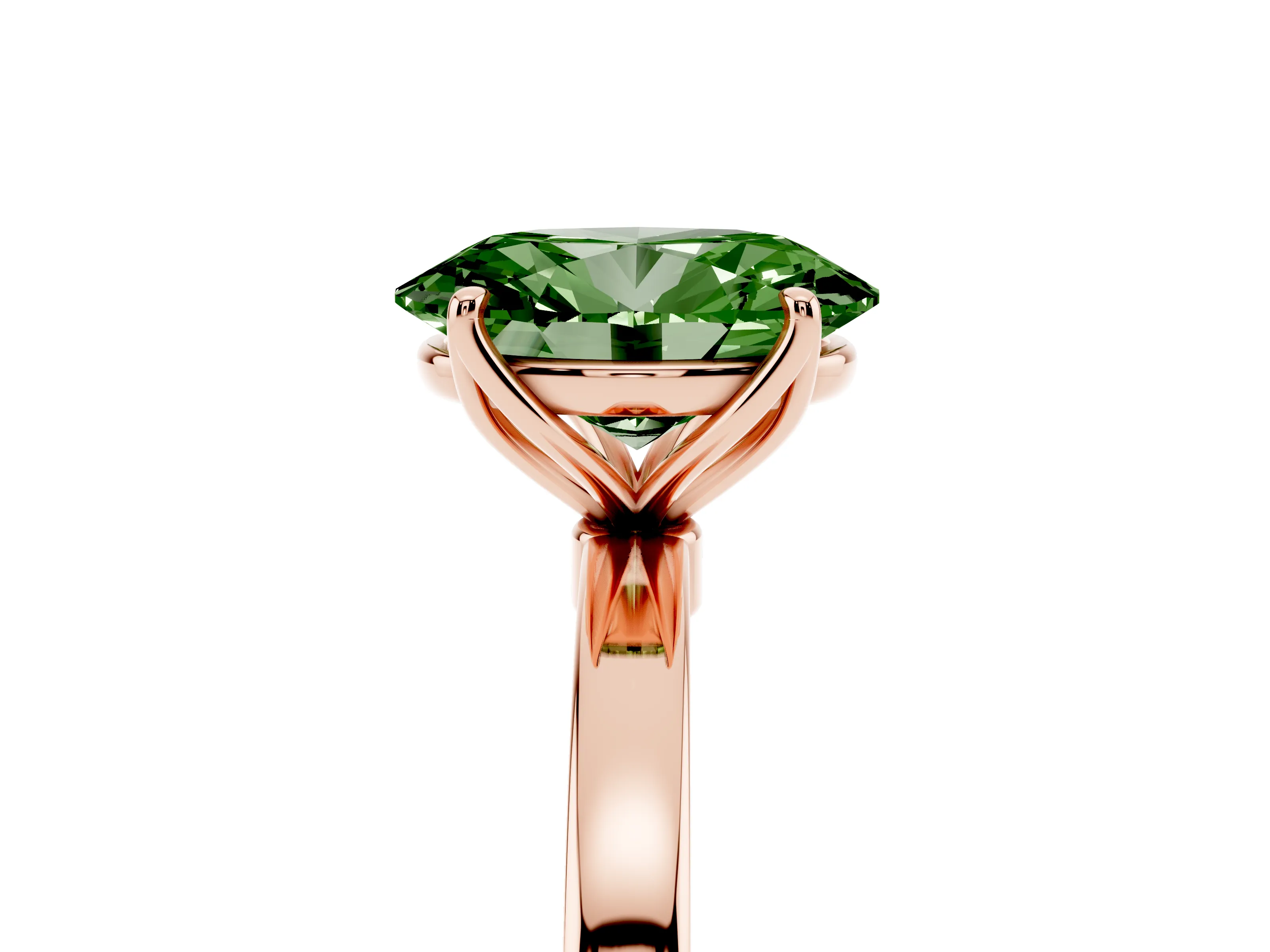 Fancy Green Oval Cut Diamond Solitaire Ring Set in Rose gold with Prong Setting and Thin Polished Band